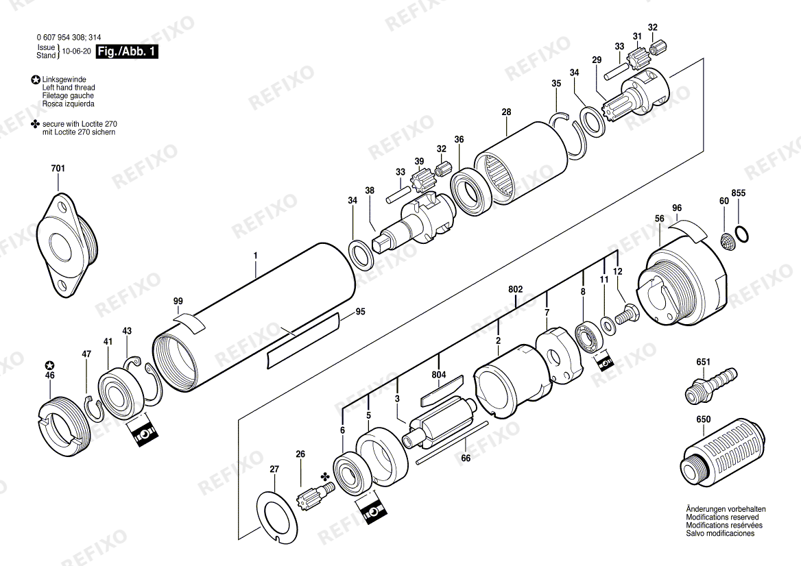 Деталировка Bosch Einbaumotor 120 WATT-SERIE (0 607 954 308) — схема запчастей в разборе