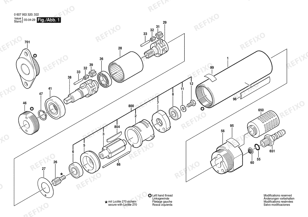 Деталировка Bosch Einbaumotor 180W motor (0 607 953 322) — схема запчастей в разборе