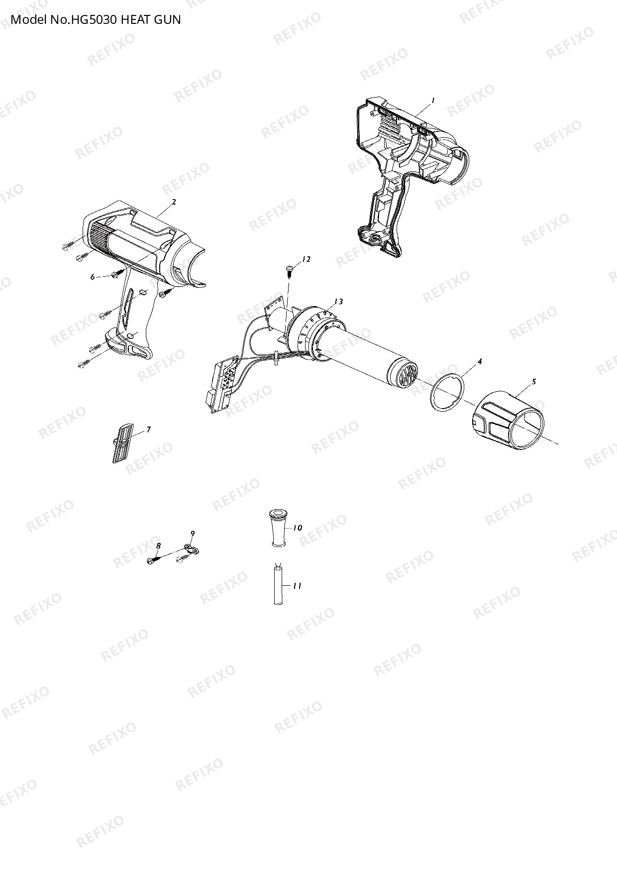 Деталировка MAKITA HG5030 — схема запчастей в разборе