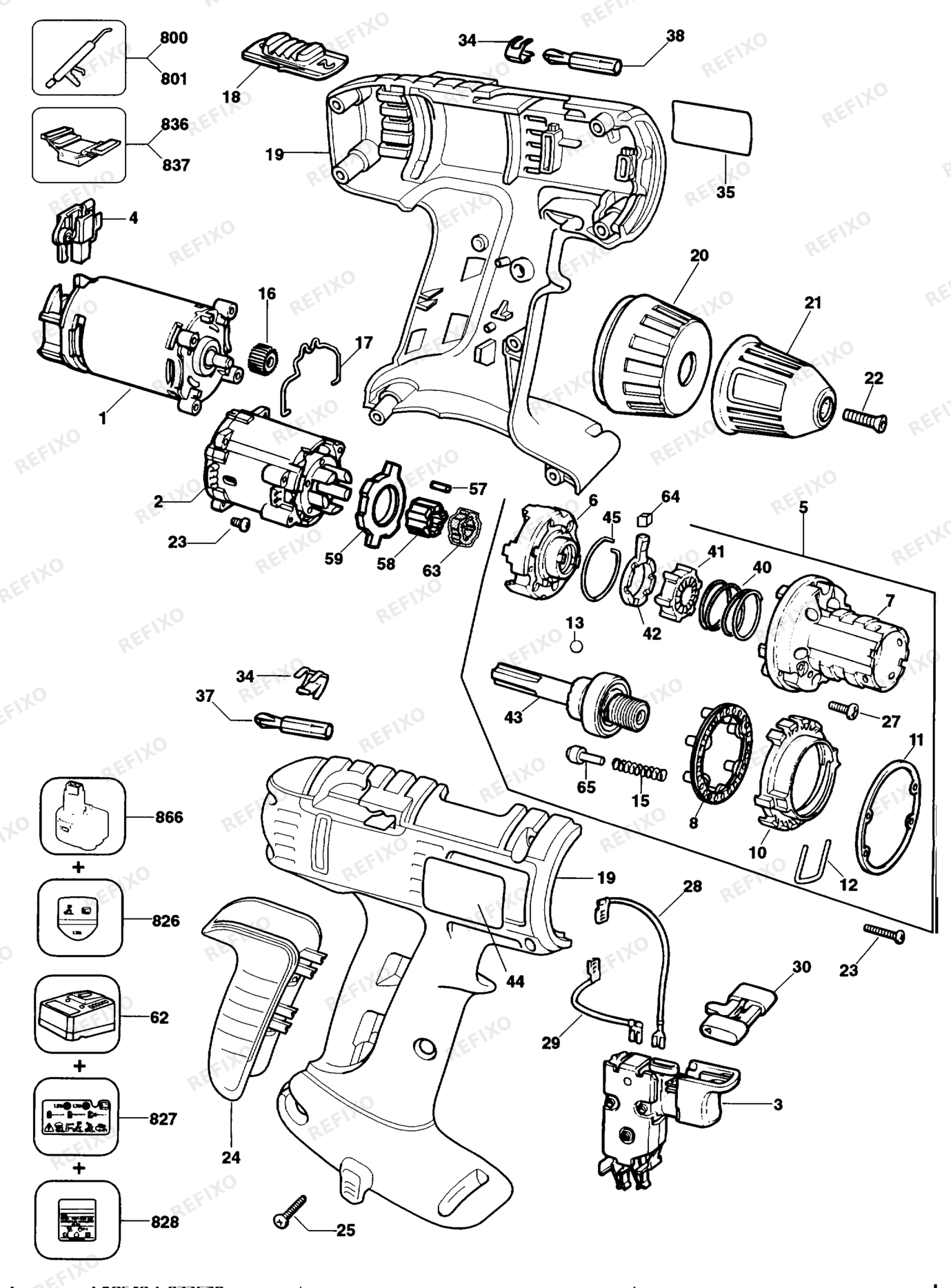 Деталировка DeWalt DW997K-QW TYPE 4 аккумуляторный - дрель DW997K-QW DW997K — схема запчастей в разборе