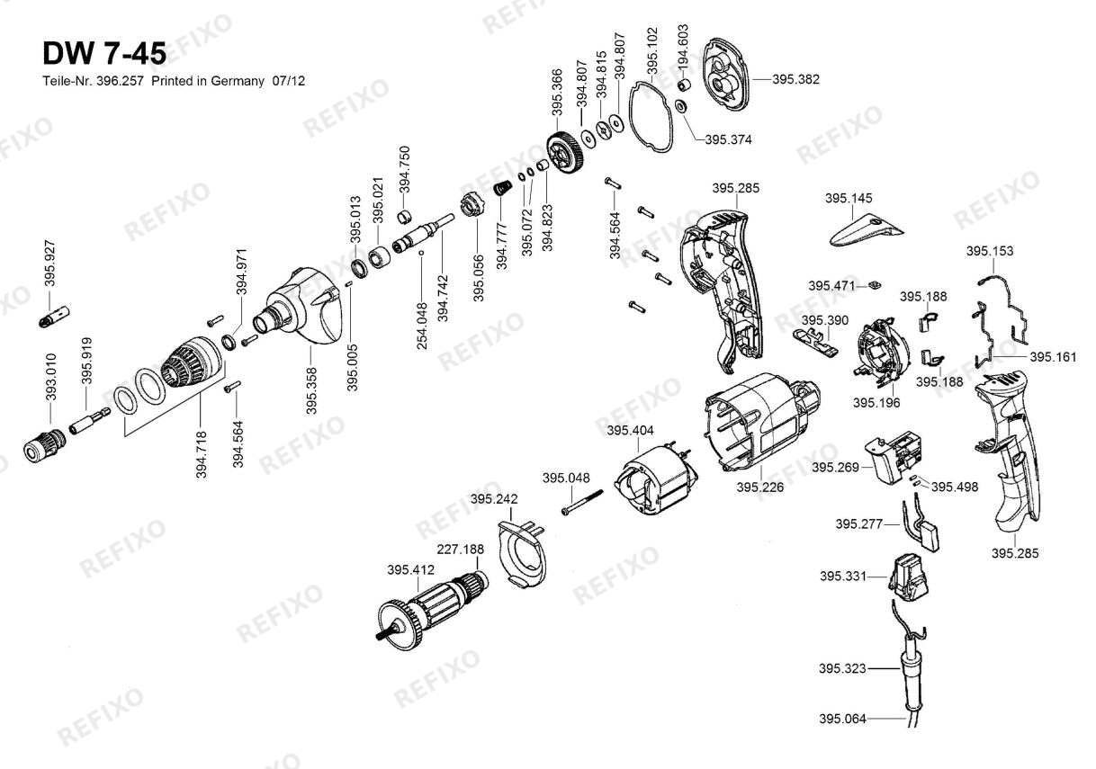 Деталировка Flex DW 7-45 230CEE — схема запчастей в разборе