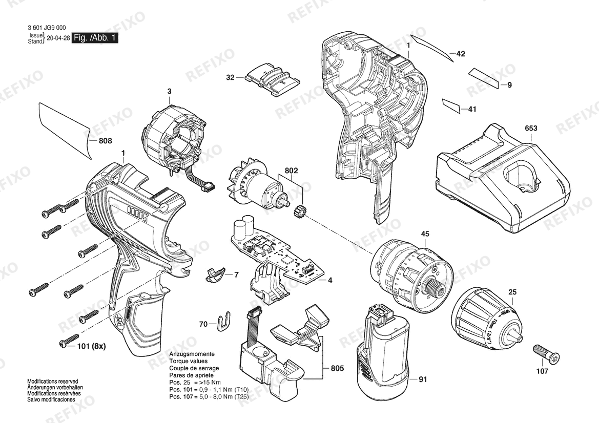 Деталировка Bosch Аккумуляторный шуруповёрт GSR 12V-30 | 12 V | 044 - LAM (3 601 JG9 0E0) — схема запчастей в разборе
