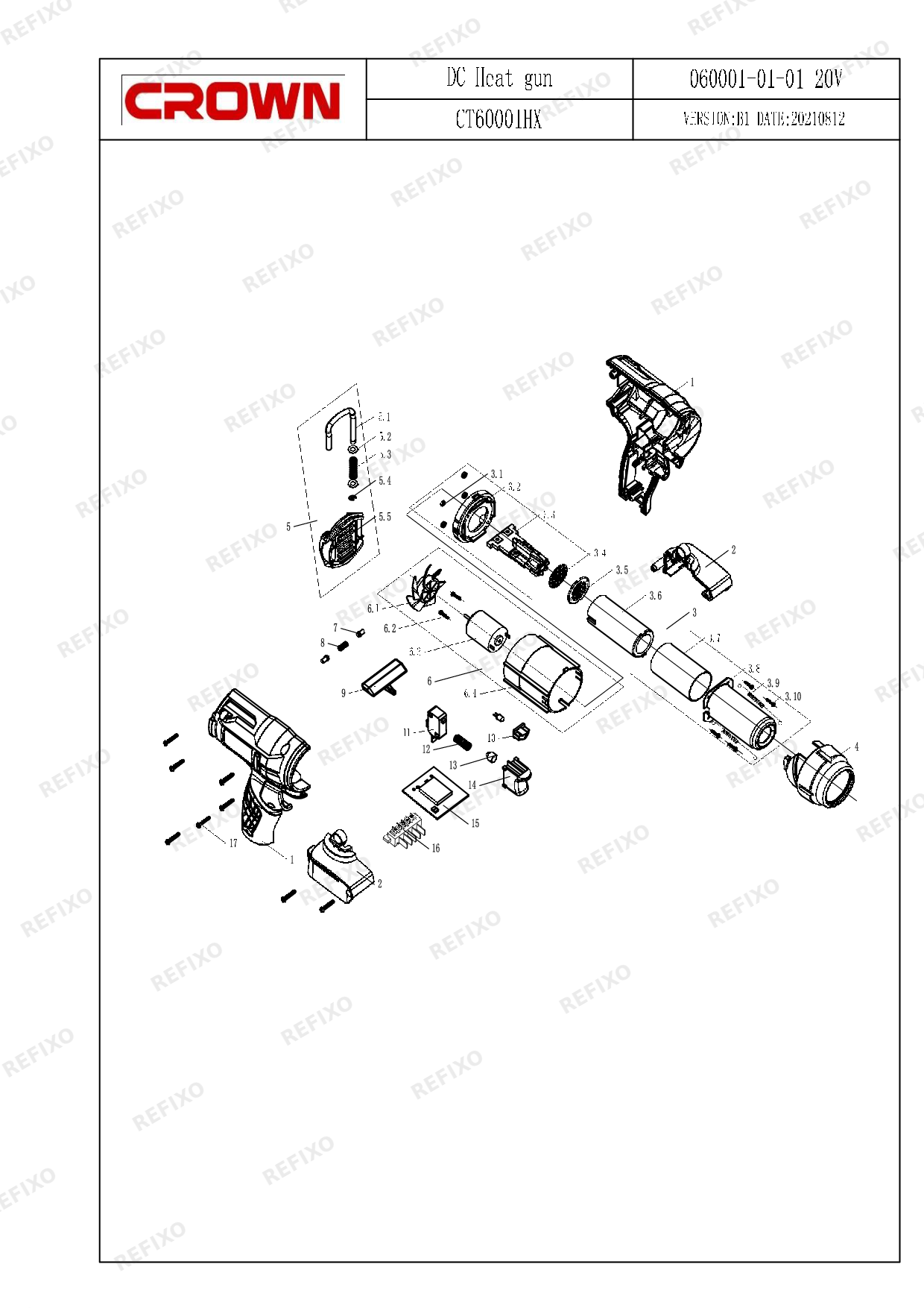 Деталировка CROWN CT60001HX — схема запчастей в разборе