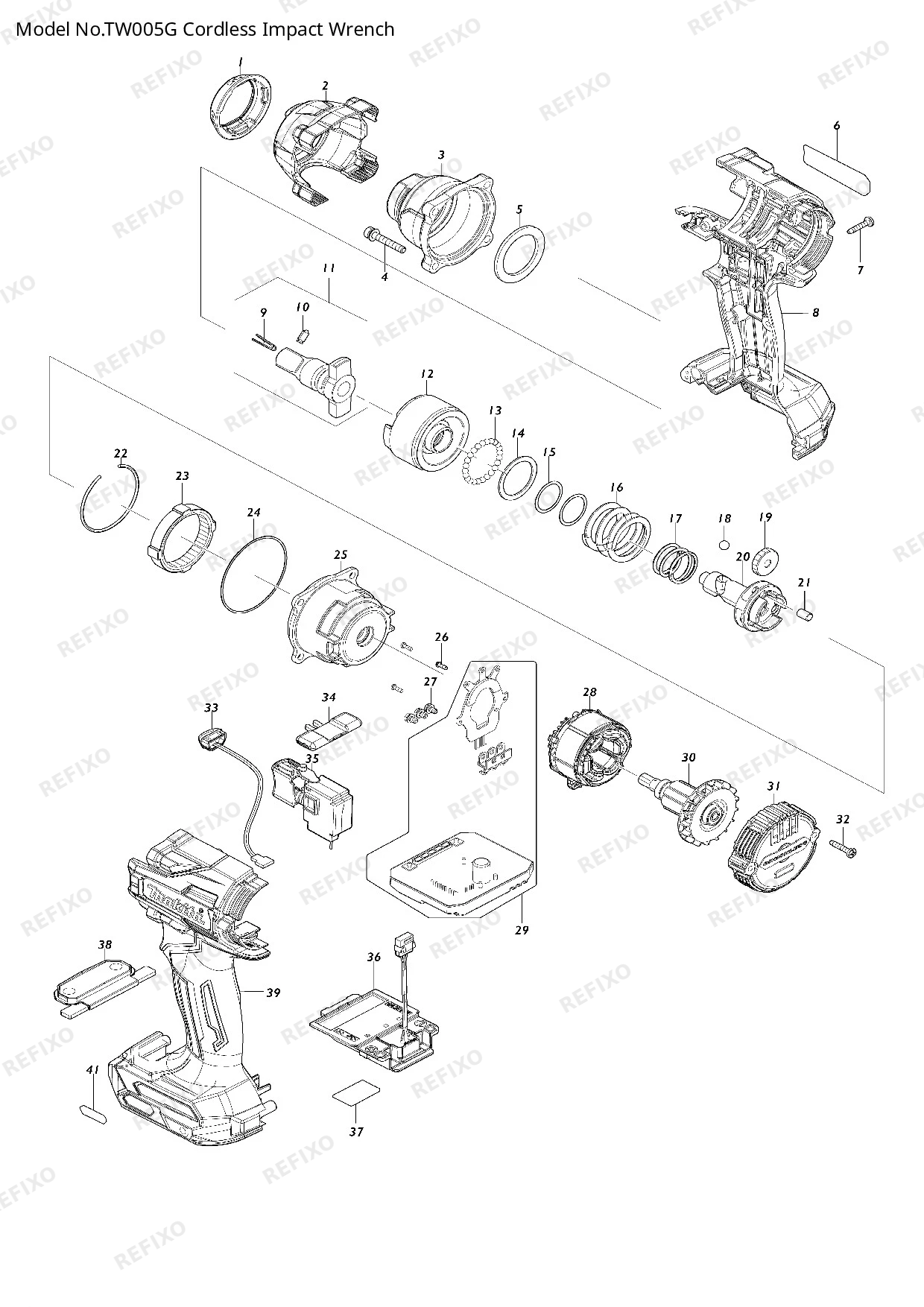 Деталировка MAKITA TW005G — схема запчастей в разборе