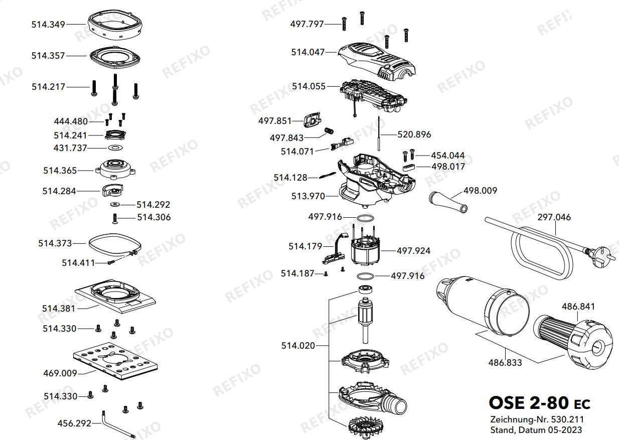Деталировка Flex OSE 2-80 EC 230CEE — схема запчастей в разборе