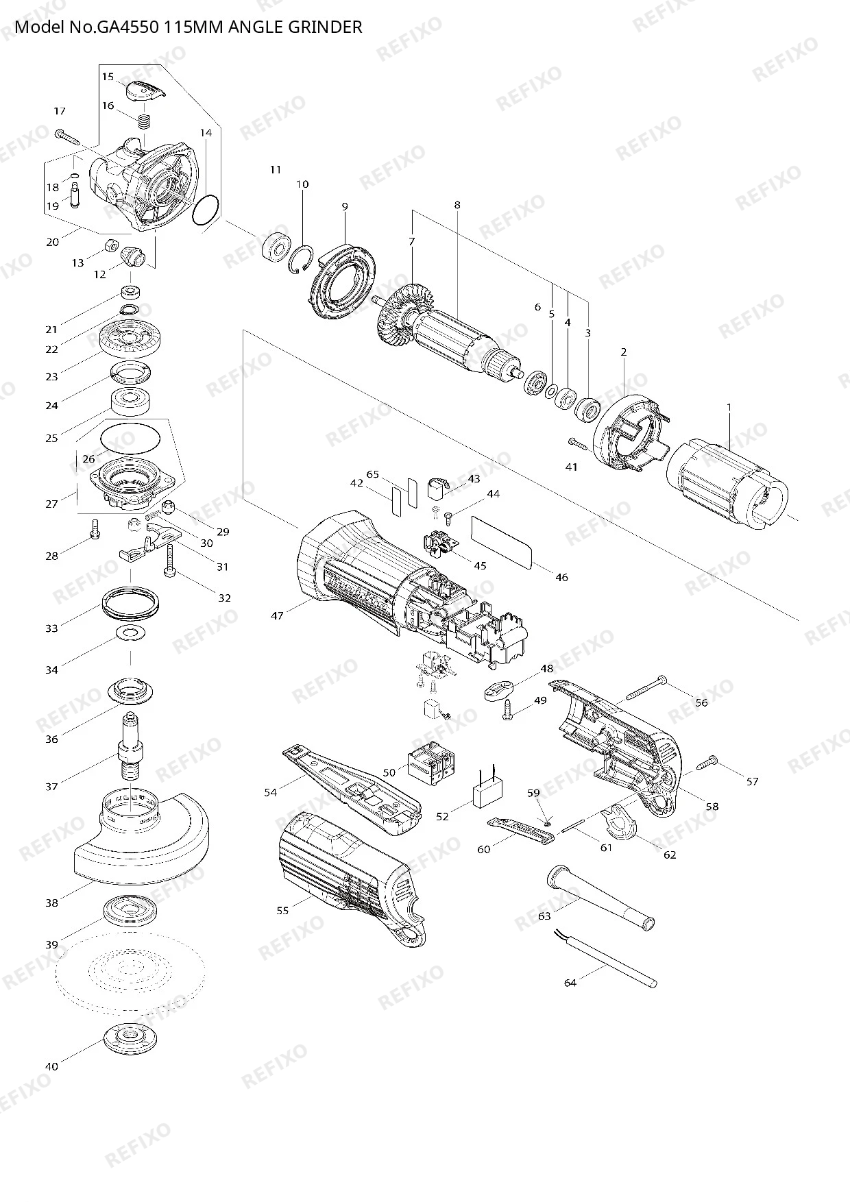 Деталировка MAKITA GA4550 — схема запчастей в разборе
