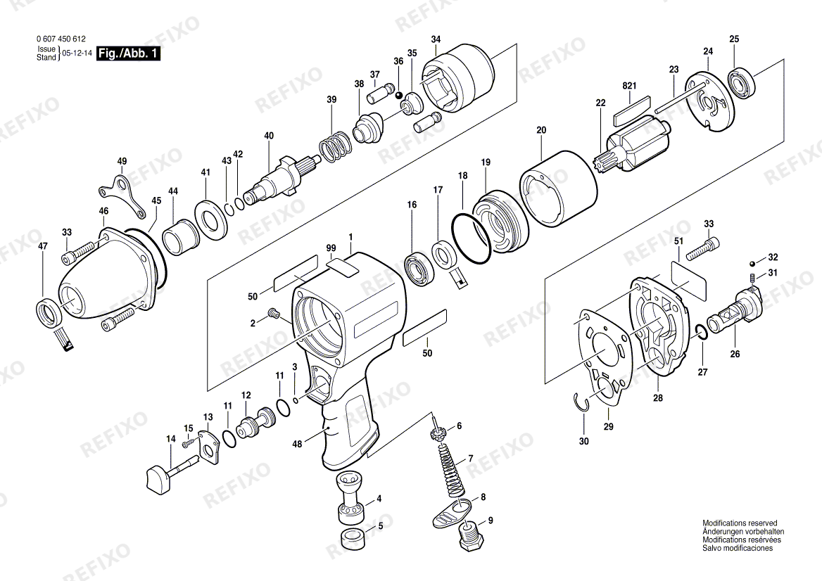 Деталировка Bosch Schlagschrauber DDS 1/2" Y-355 H (0 607 450 612) — схема запчастей в разборе