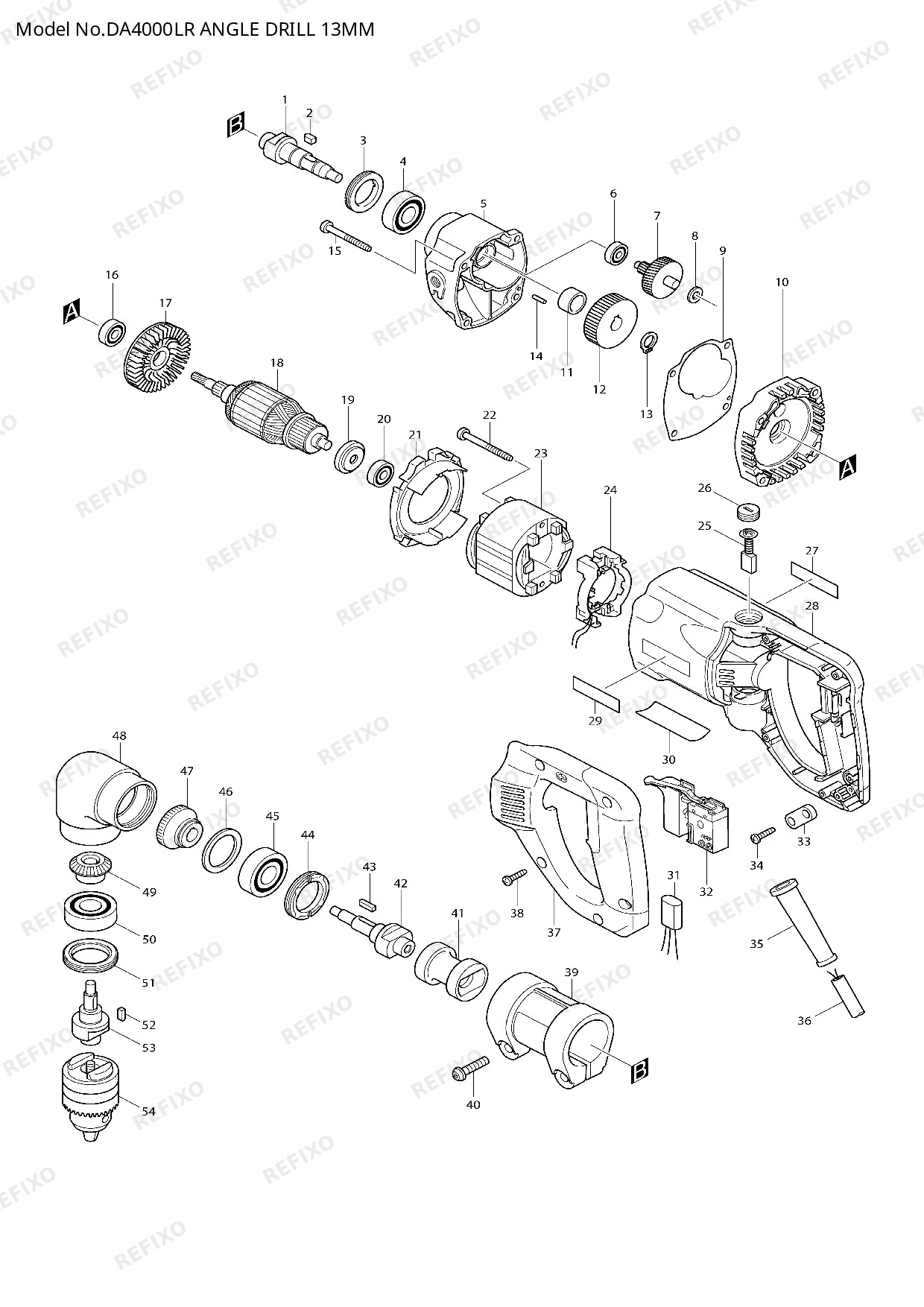 Деталировка MAKITA DA4000LR — схема запчастей в разборе