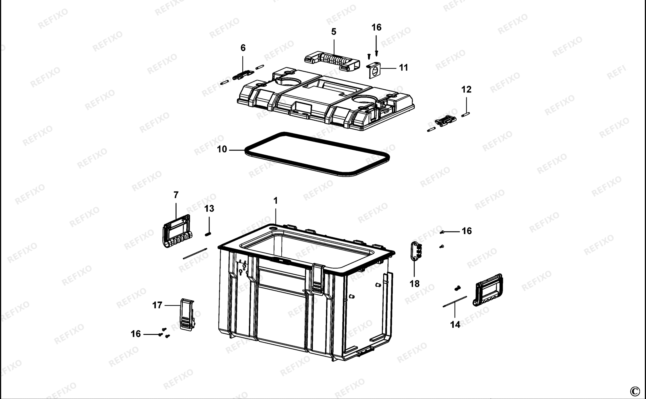 Деталировка DeWalt DWST1-81333-XJ TYPE 1 REISEKÜHLBOX DWST1-81333-XJ DWST1-81333 — схема запчастей в разборе