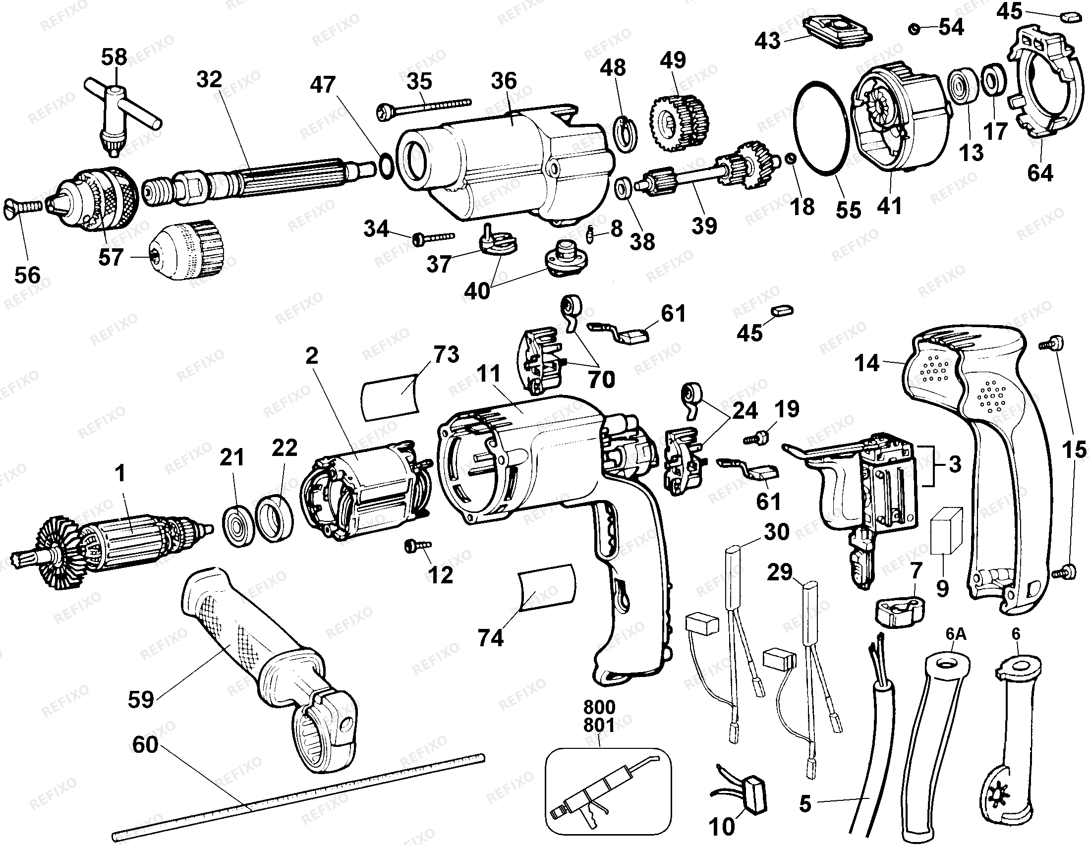 Деталировка DeWalt DW241-QS TYPE 2 BOHRER DW241-QS DW241 — схема запчастей в разборе