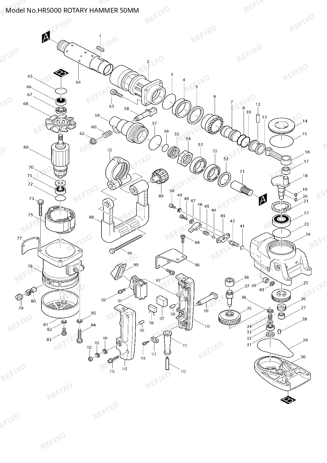 Деталировка MAKITA HR5000 — схема запчастей в разборе
