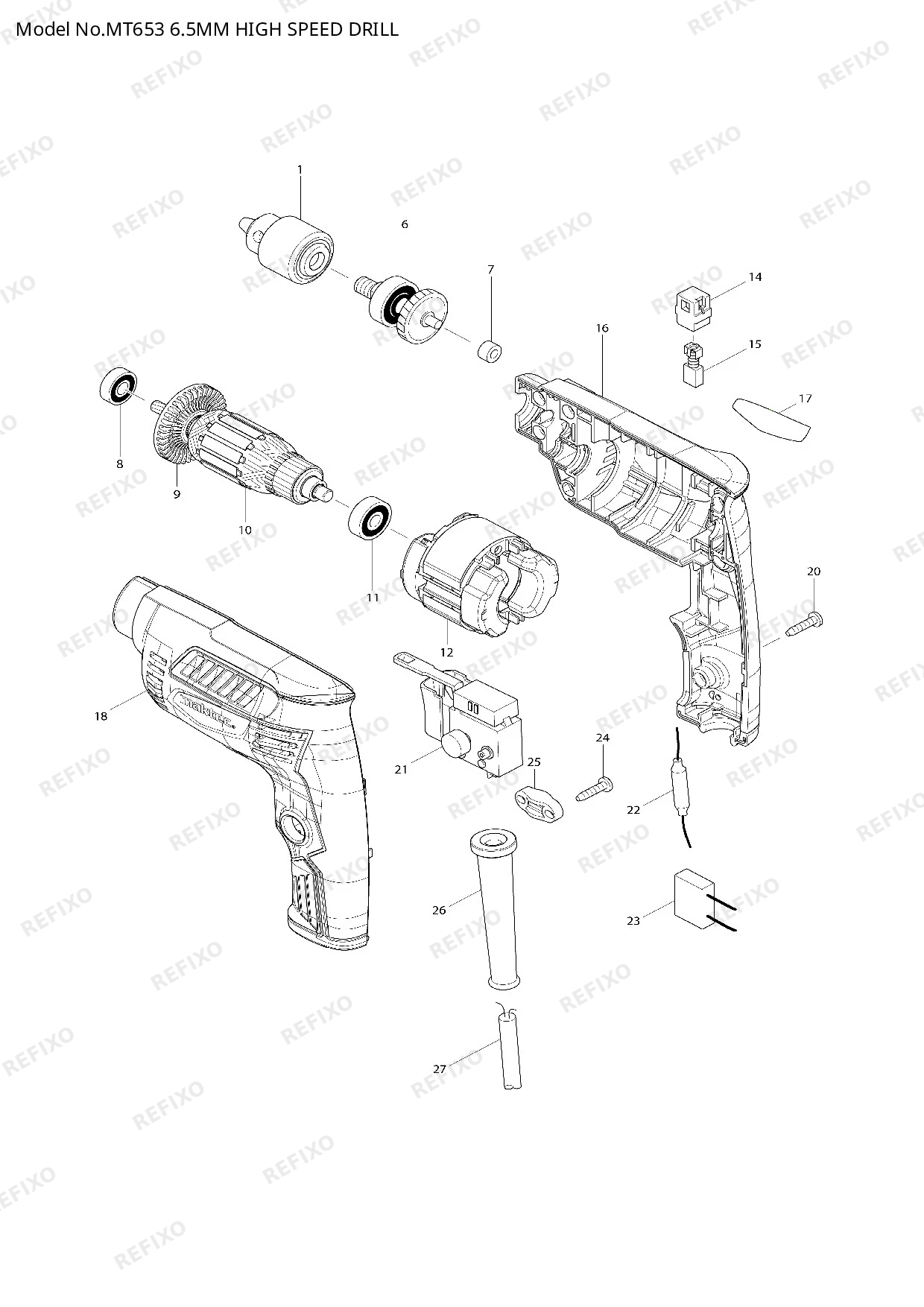 Деталировка MAKITA MT653 — схема запчастей в разборе