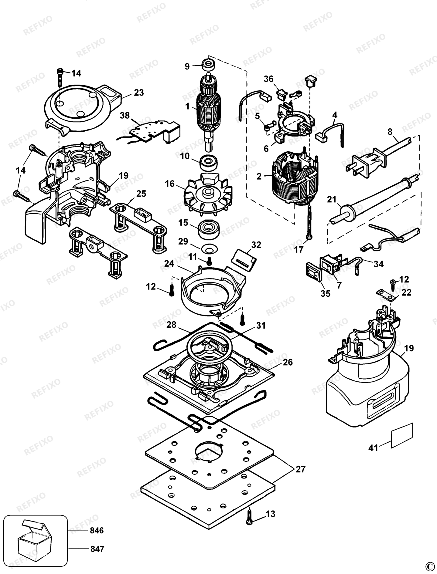Деталировка DeWalt DW411-QS TYPE 3 шлифмашина DW411-QS DW411 — схема запчастей в разборе