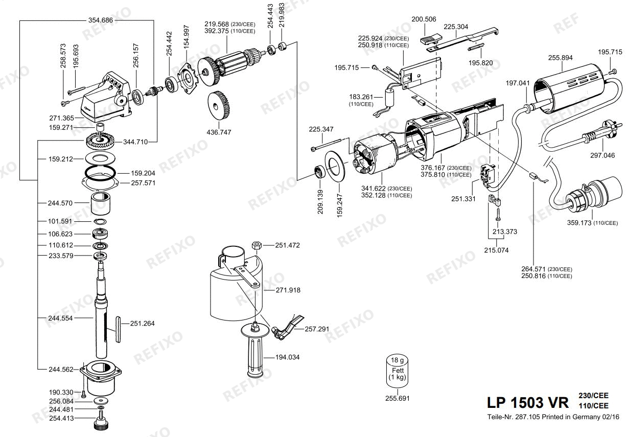 Деталировка Flex LP 1503 VR Profi- набор 230CEE — схема запчастей в разборе