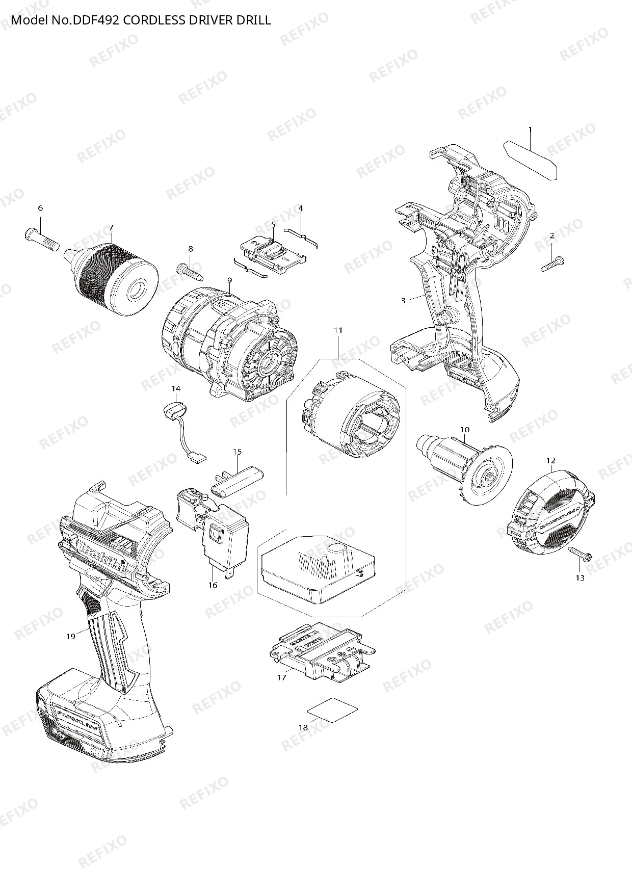 Деталировка MAKITA DDF492 — схема запчастей в разборе