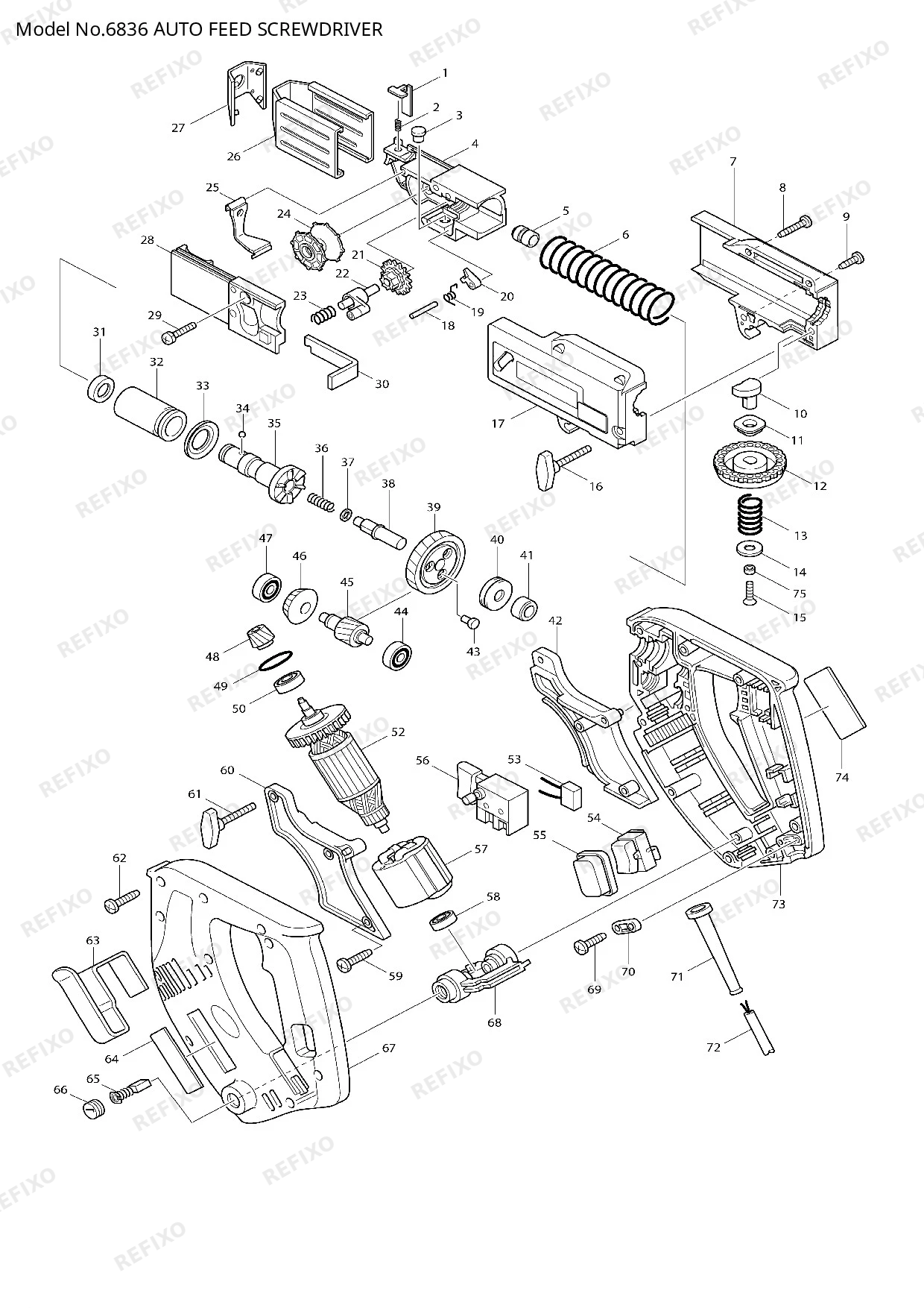 Деталировка MAKITA 6836 — схема запчастей в разборе