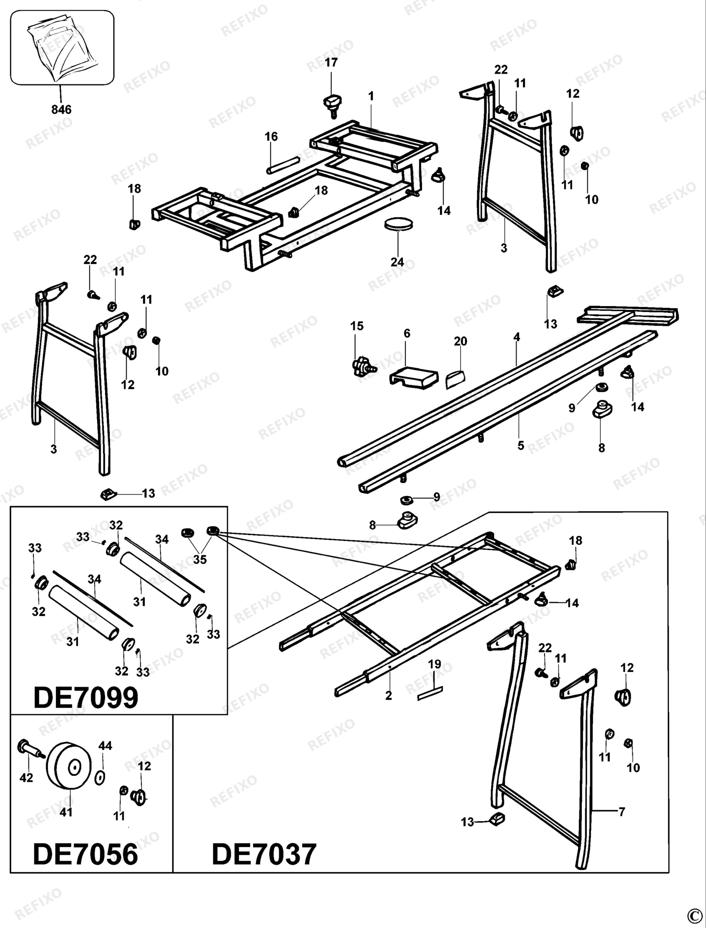 Деталировка DeWalt DE7038-XJ TYPE 4 AUSZIEHTISCH DE7038-XJ DE7038 — схема запчастей в разборе