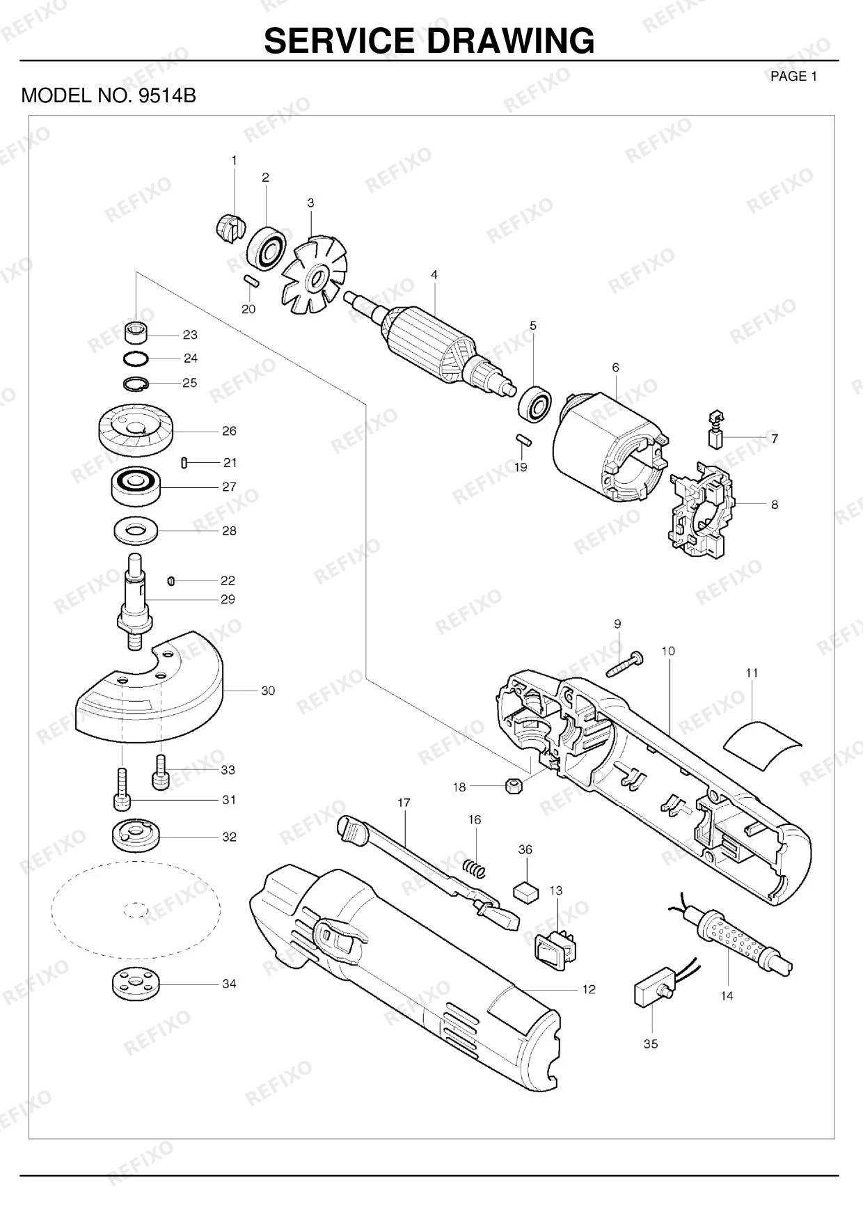 Деталировка MAKITA 9514B — схема запчастей в разборе