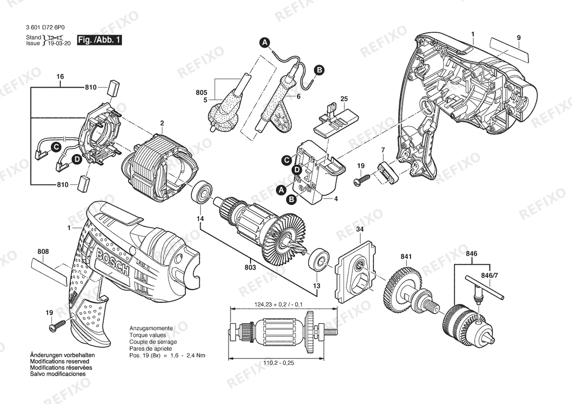 Деталировка Bosch Дрель GBM 6 RE | 230 V | 044 - LAM (3 601 D72 6P0) — схема запчастей в разборе