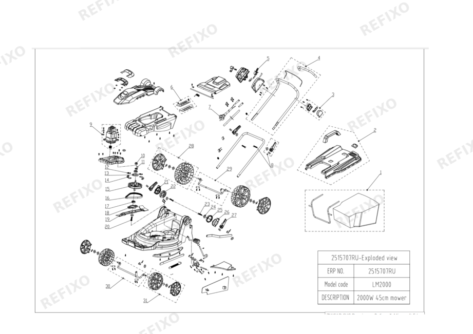 Деталировка Greenworks 2515707 Exploded view — схема запчастей в разборе