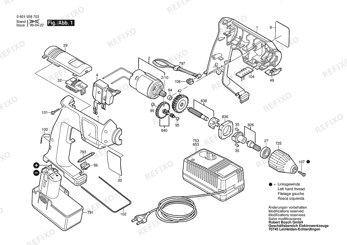 Деталировка Bosch Аккумуляторный - дрель GBM 7,2 VES-2 | 7.2 V | 036 - GB (0 601 938 7A2) — схема запчастей в разборе