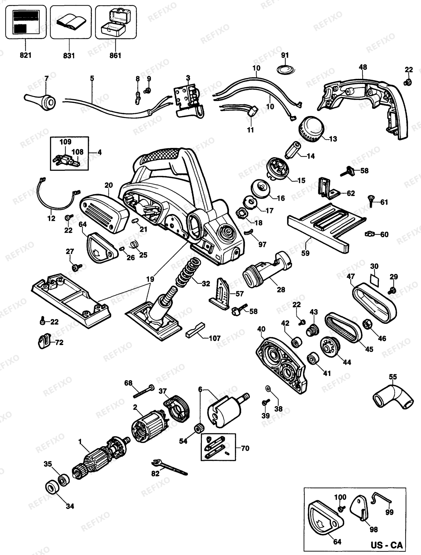 Деталировка DeWalt DW678-DE TYPE 1 рубанок DW678-DE DW678 — схема запчастей в разборе