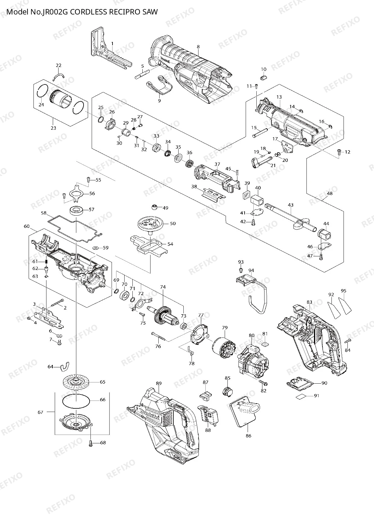 Деталировка MAKITA JR002G — схема запчастей в разборе