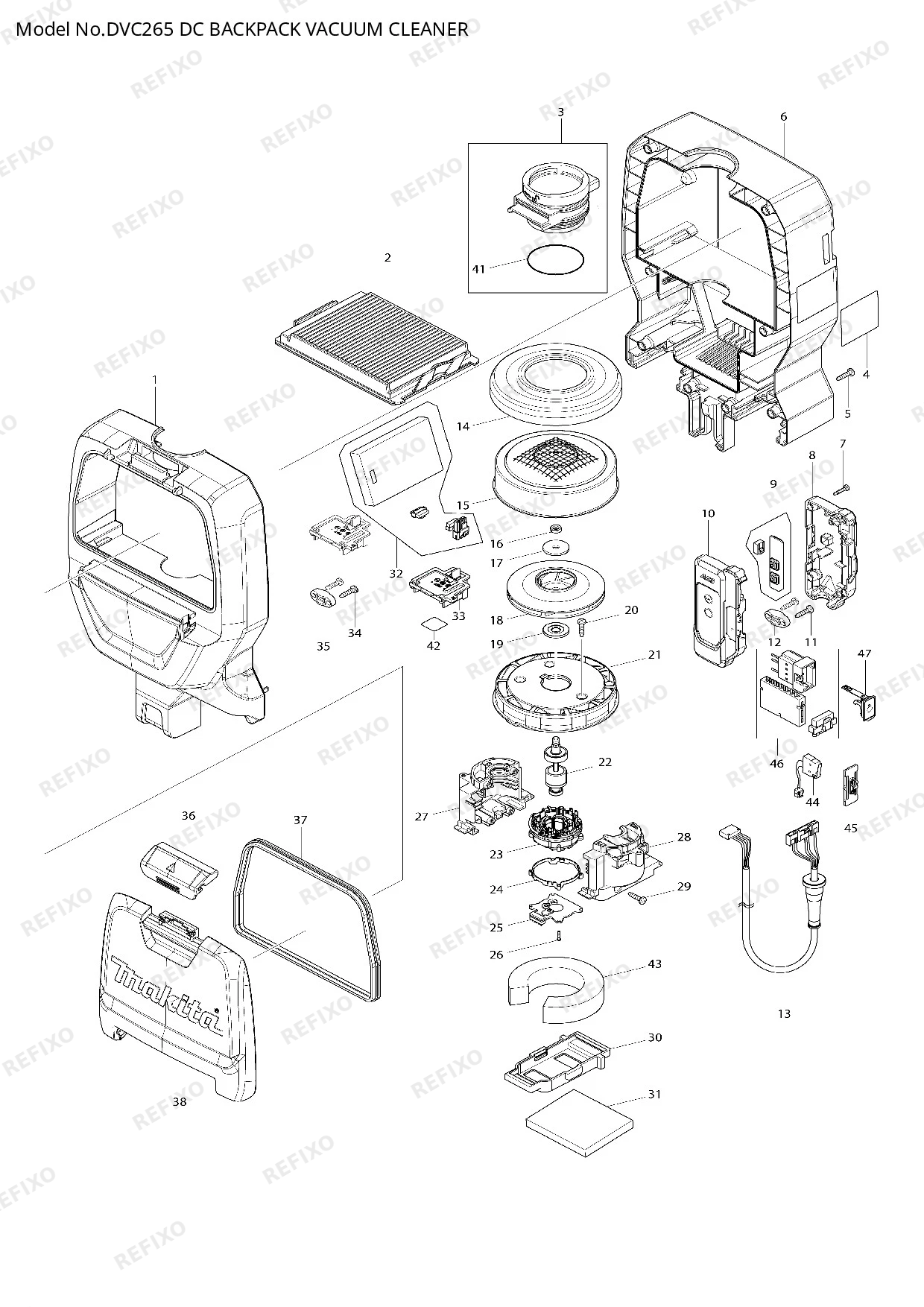 Деталировка MAKITA DVC265 — схема запчастей в разборе