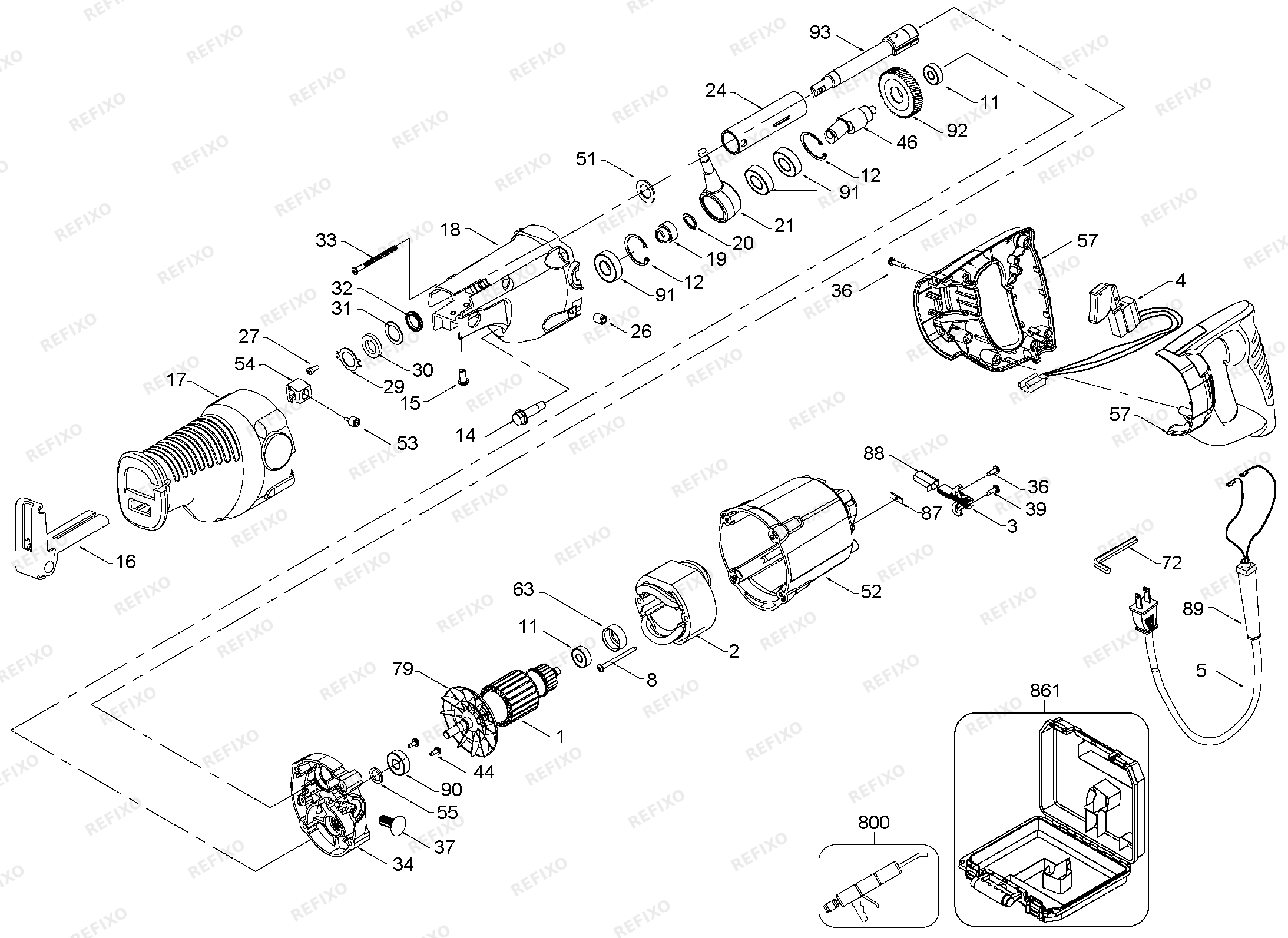 Деталировка DeWalt 307779-LX TYPE 2 TIGER SAW FOR FLEX 307779-LX 307779 — схема запчастей в разборе
