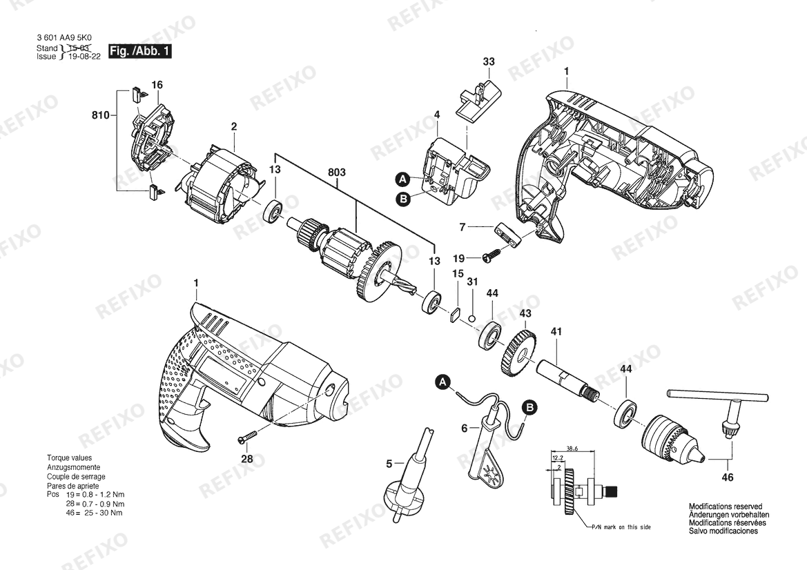 Деталировка Bosch Дрель GBM 350 | 240 V | 020 - MY (3 601 AA9 5L0) — схема запчастей в разборе