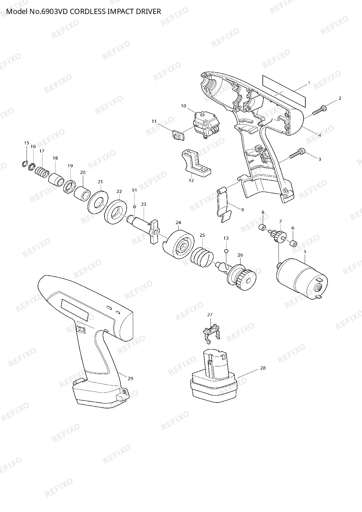 Деталировка MAKITA 6903VD — схема запчастей в разборе