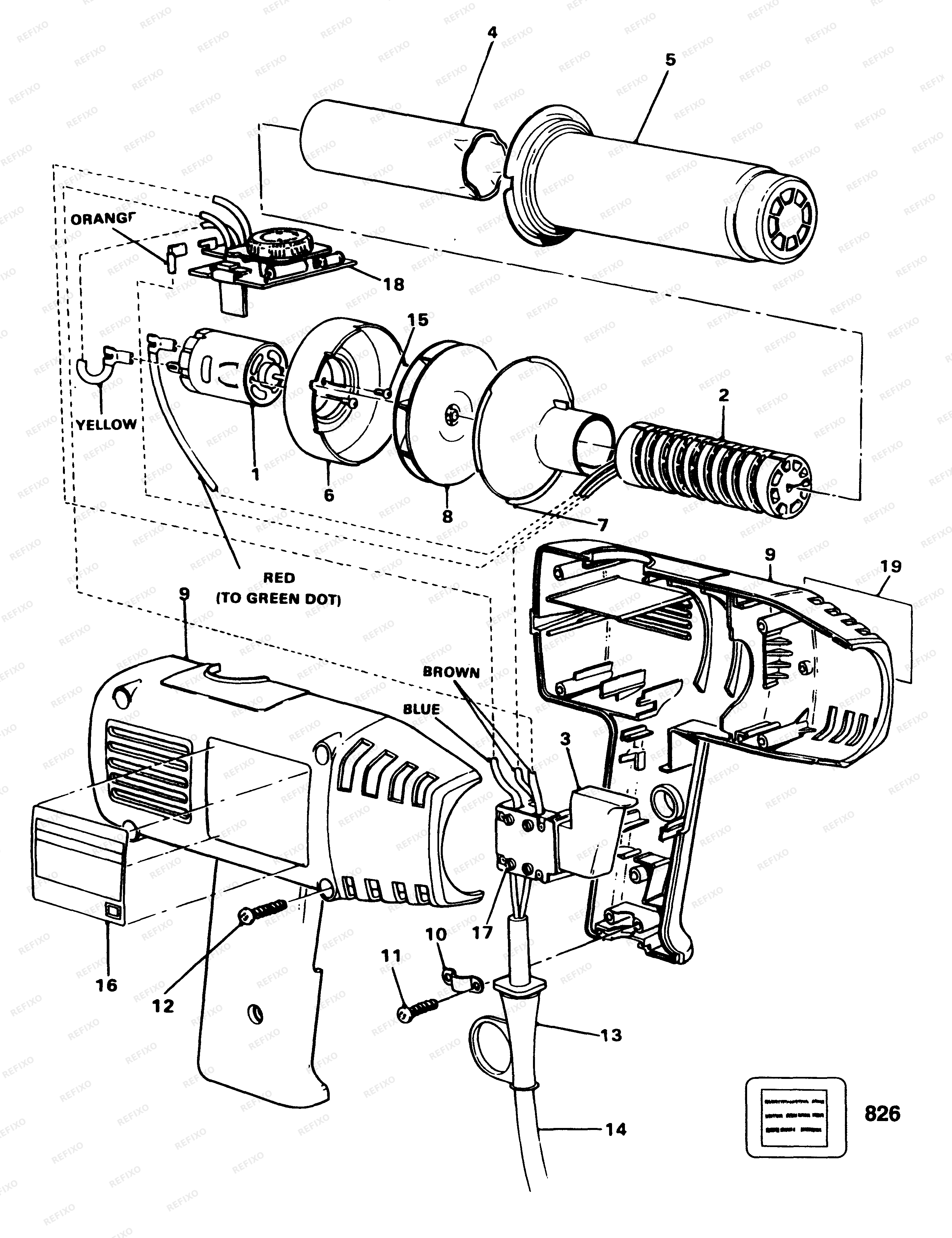Black&Decker ПИСТОЛЕТ ГОРЯЧЕГО ВОЗДУХА BD1610E — схема запчастей