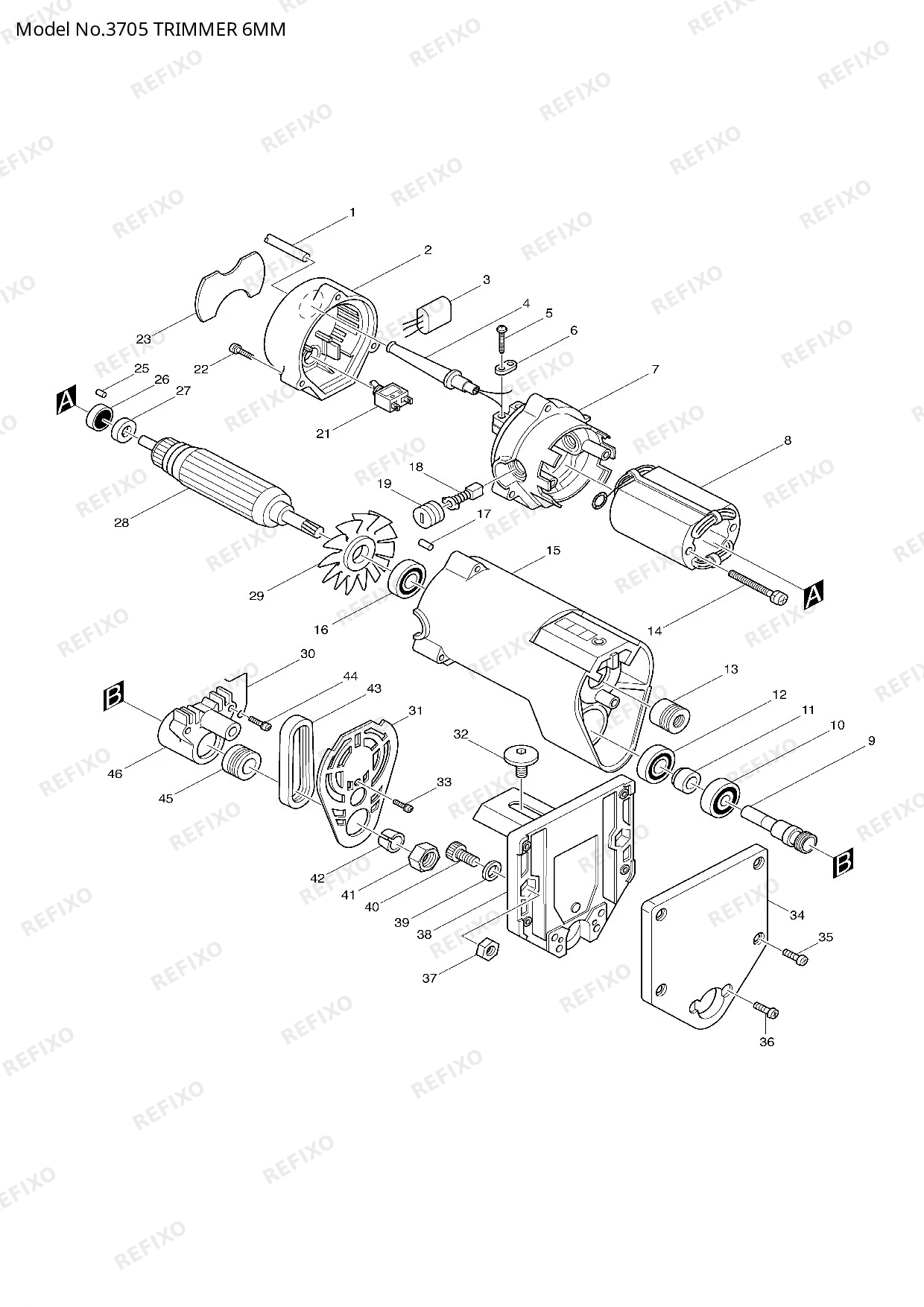 Деталировка MAKITA 3705 — схема запчастей в разборе
