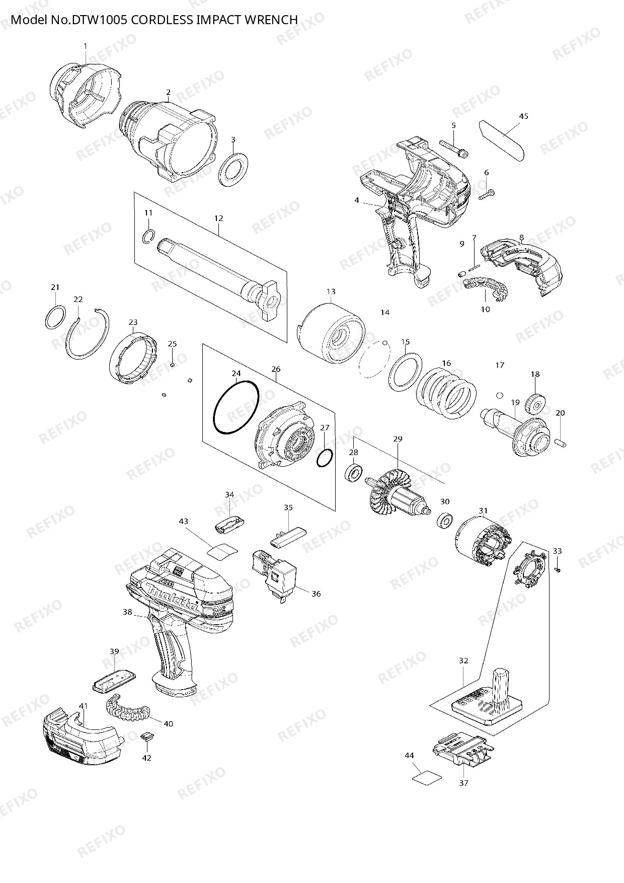 Деталировка MAKITA DTW1005 — схема запчастей в разборе