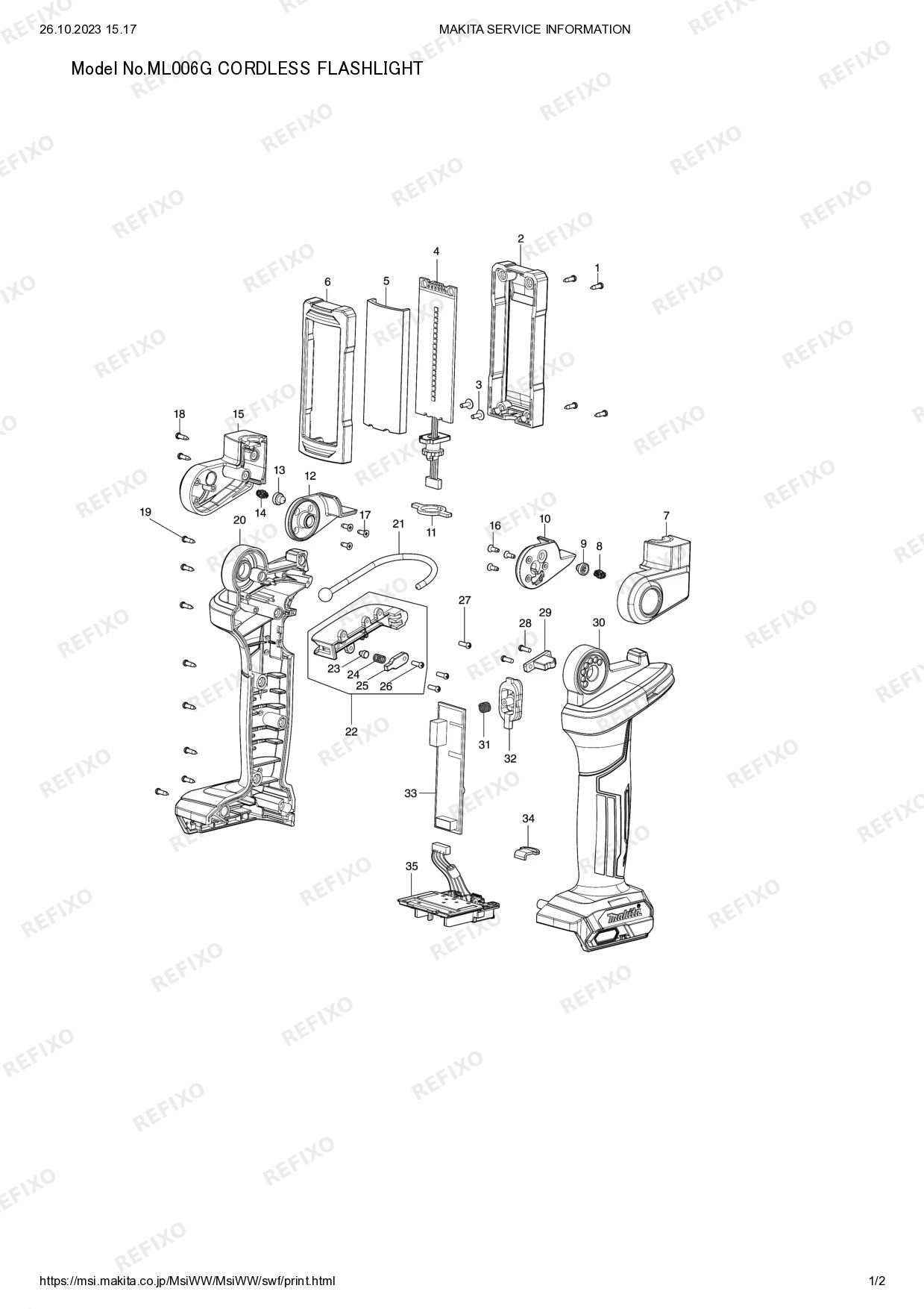 Деталировка MAKITA ML006G — схема запчастей в разборе