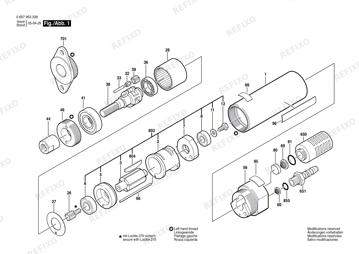 Деталировка Bosch Einbaumotor 180 WATT-SERIE (0 607 953 328) — схема запчастей в разборе