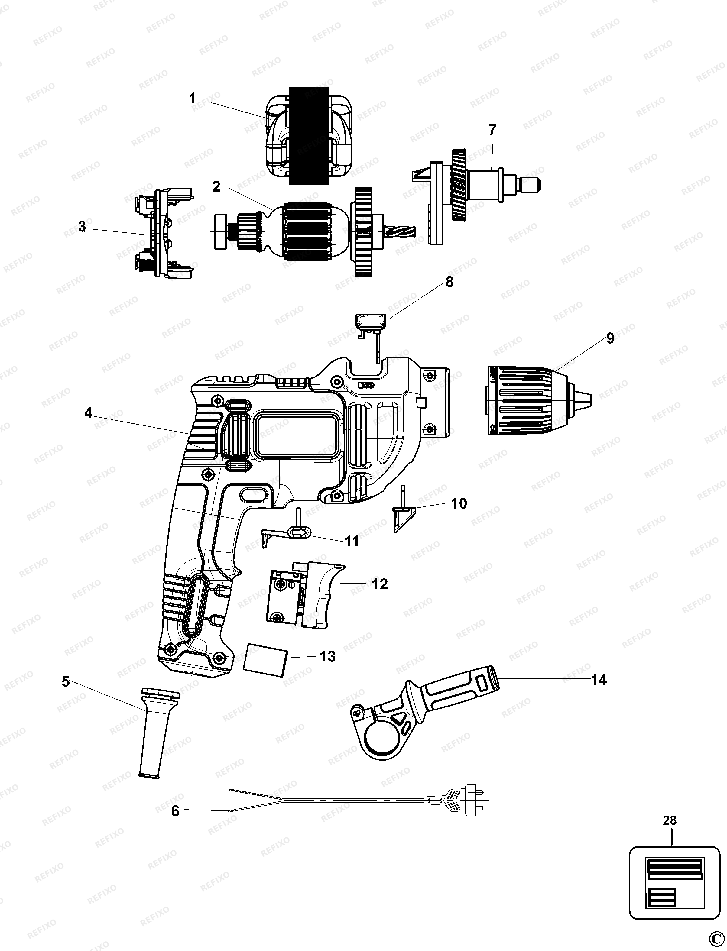 Black&Decker УДАРНАЯ ДРЕЛЬ BEH550K — схема запчастей