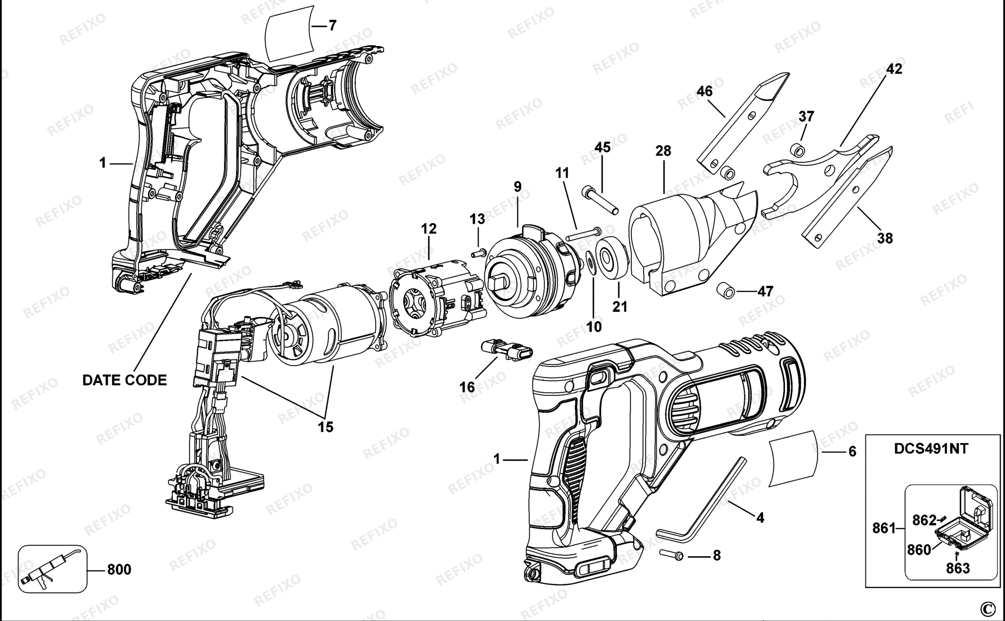 Деталировка DeWalt DCS491-XJ TYPE 1 аккумуляторный -SCHERE DCS491-XJ DCS491 — схема запчастей в разборе