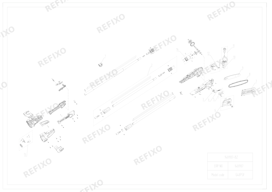 Деталировка Greenworks 1401107-Exploded view RU — схема запчастей в разборе