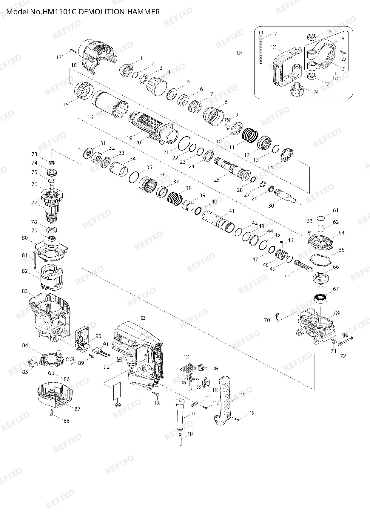 Деталировка MAKITA HM1101C — схема запчастей в разборе