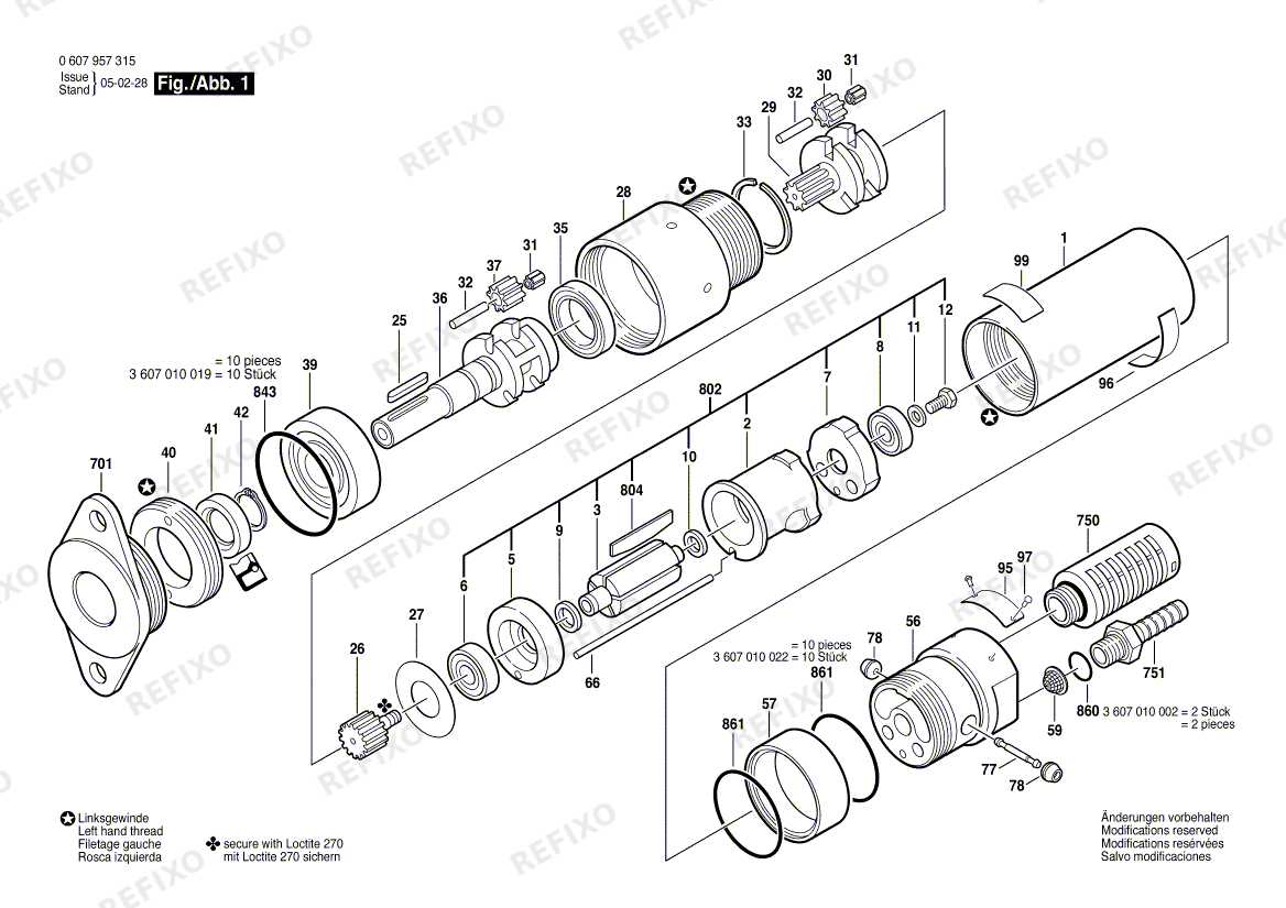 Деталировка Bosch Einbaumotor 740 WATT-SERIE (0 607 957 315) — схема запчастей в разборе