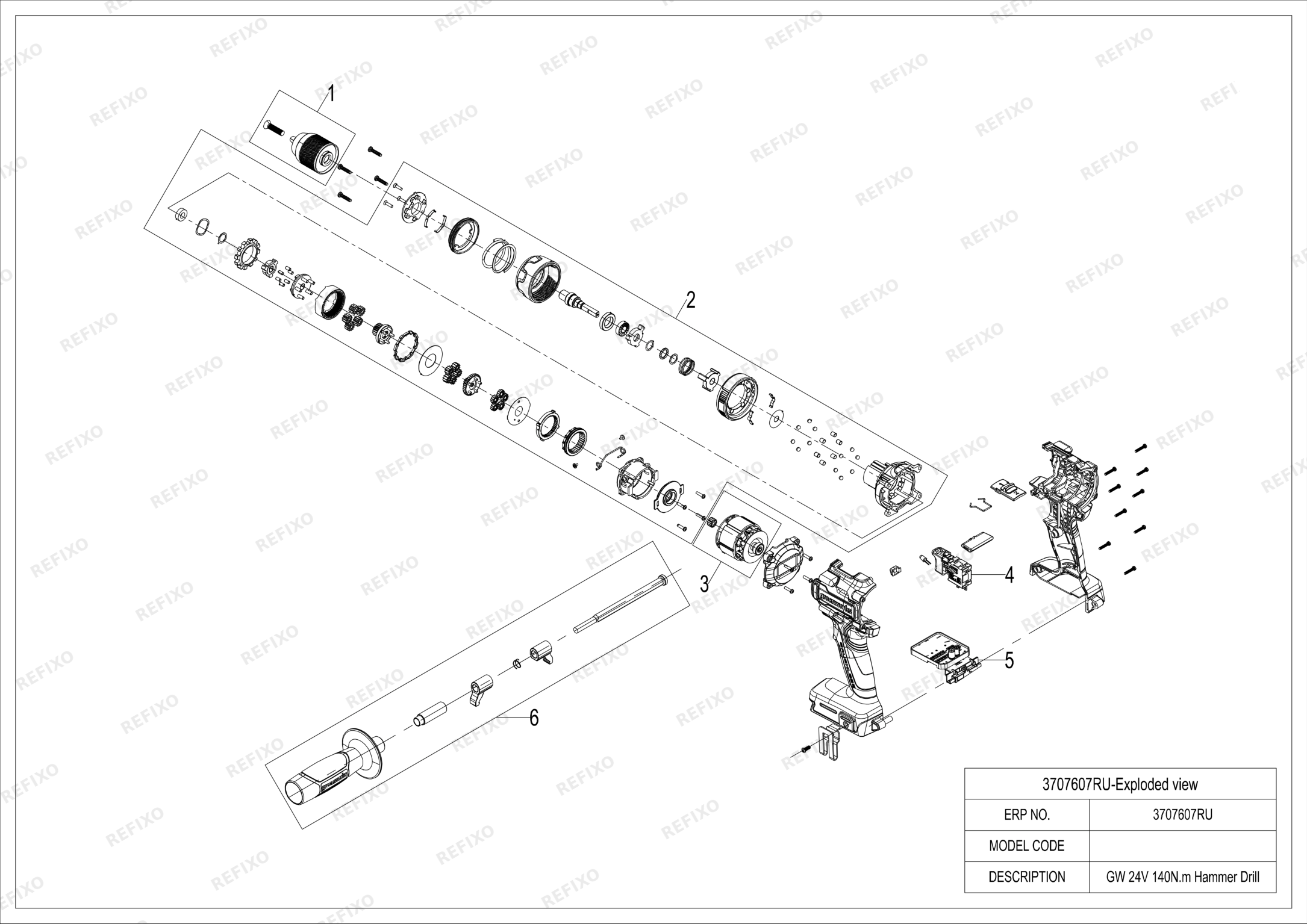 Деталировка Greenworks 3707607 Exploded view — схема запчастей в разборе