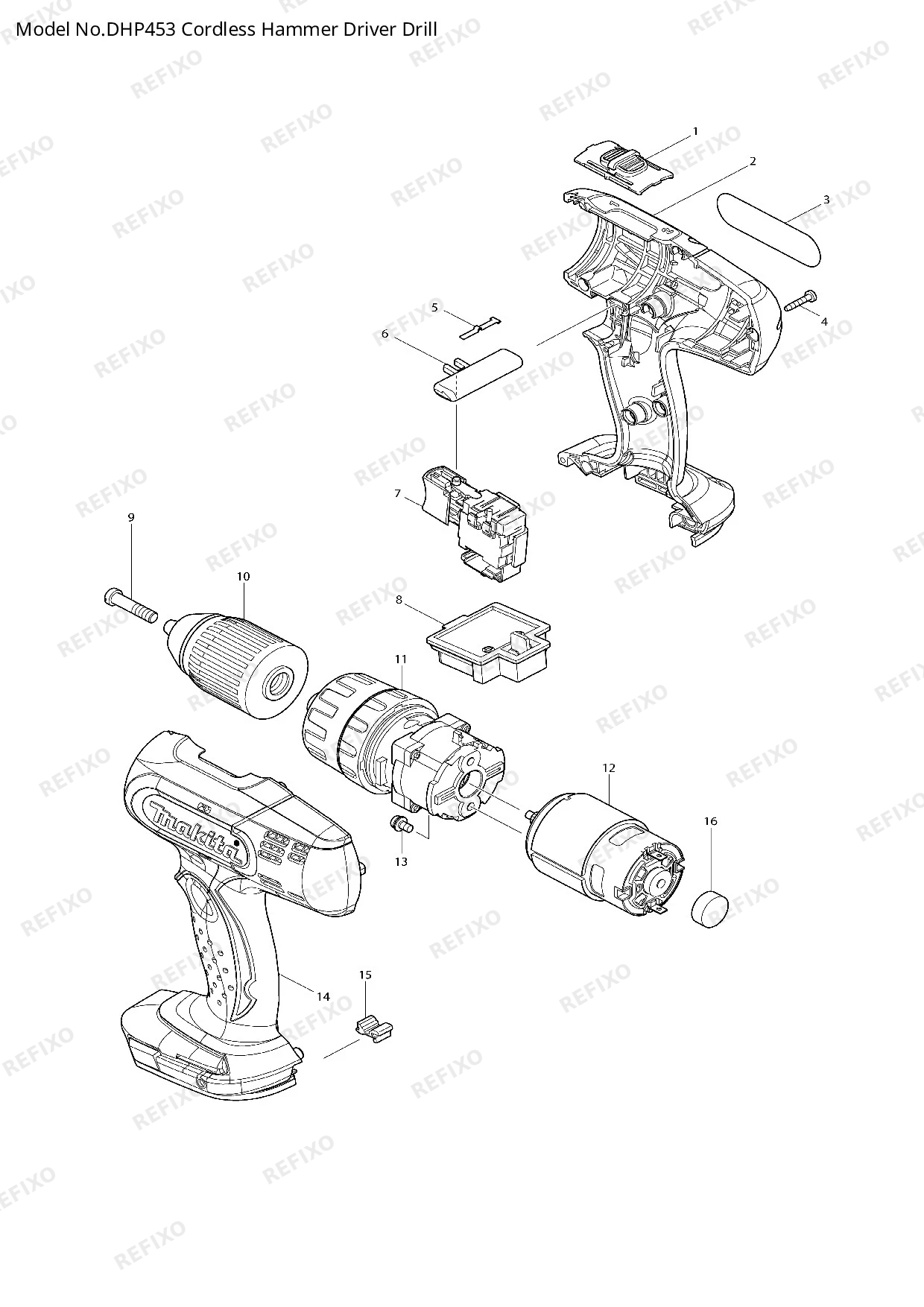 Деталировка MAKITA DHP453 — схема запчастей в разборе