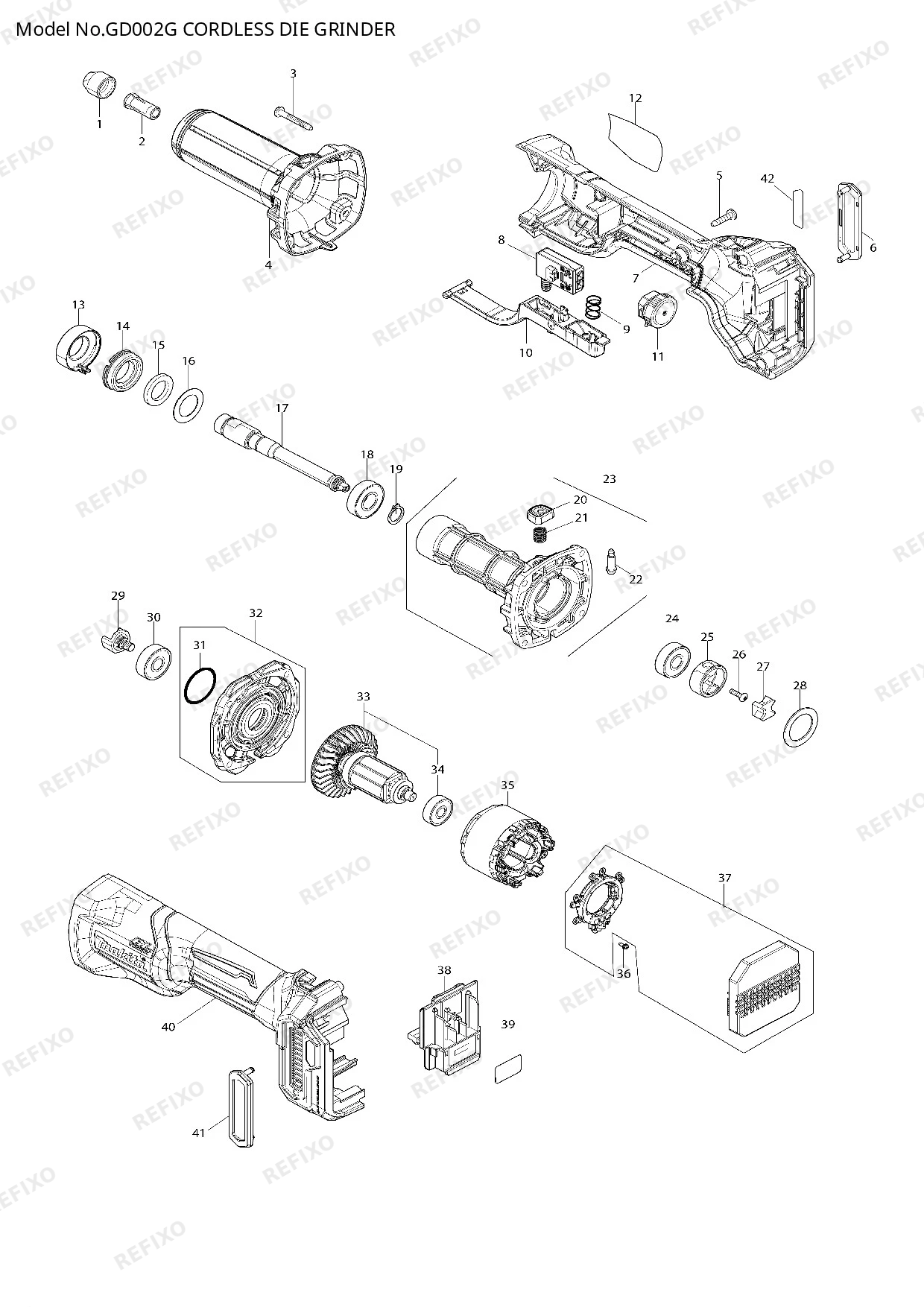 Деталировка MAKITA GD002G — схема запчастей в разборе