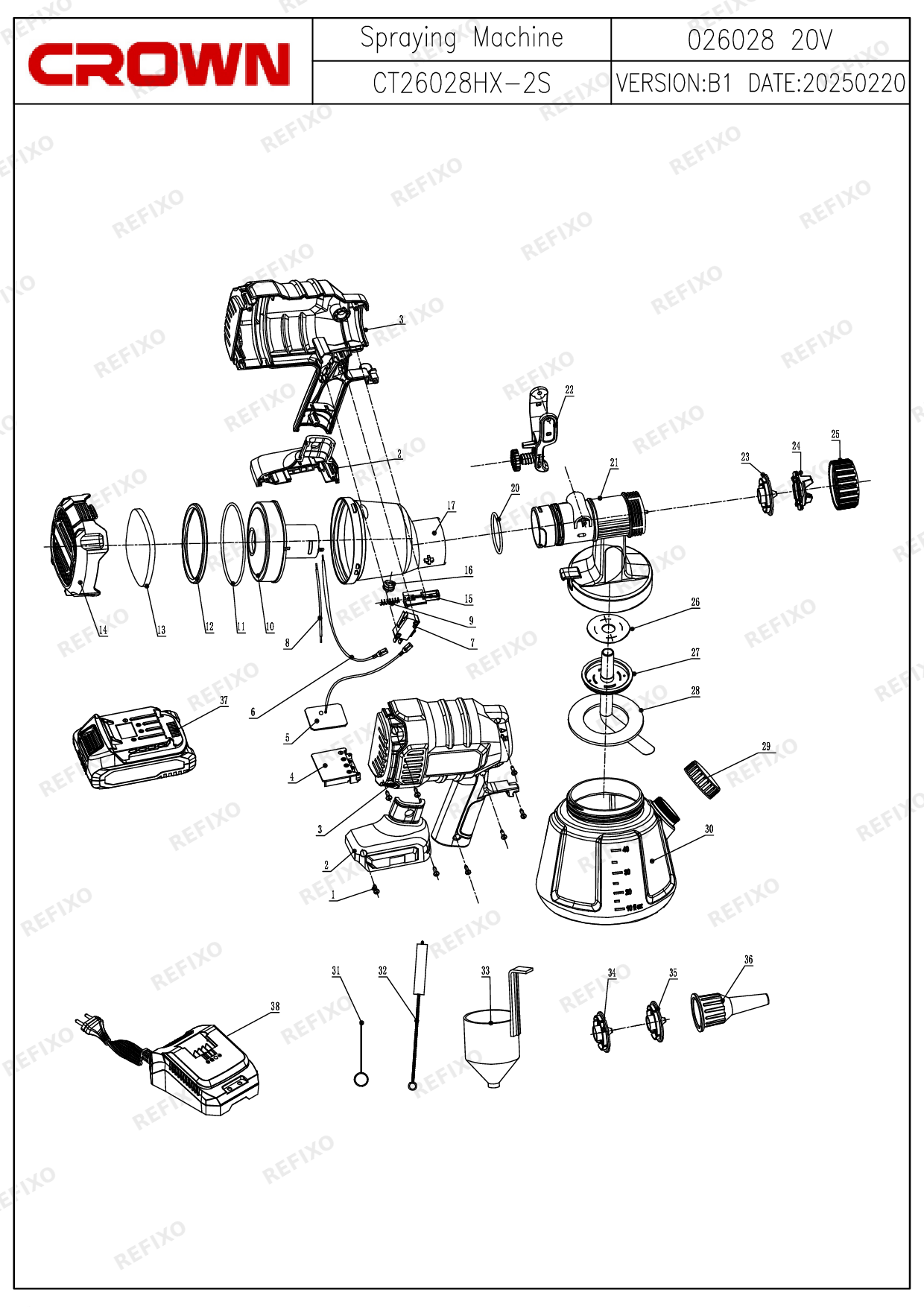 Деталировка CROWN CT26028HX — схема запчастей в разборе