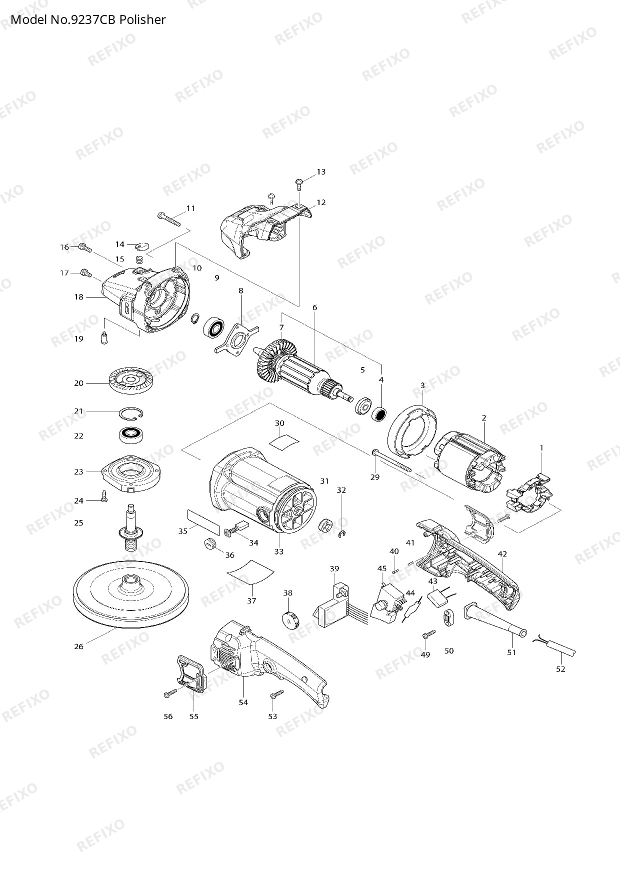 Деталировка MAKITA 9237CB — схема запчастей в разборе