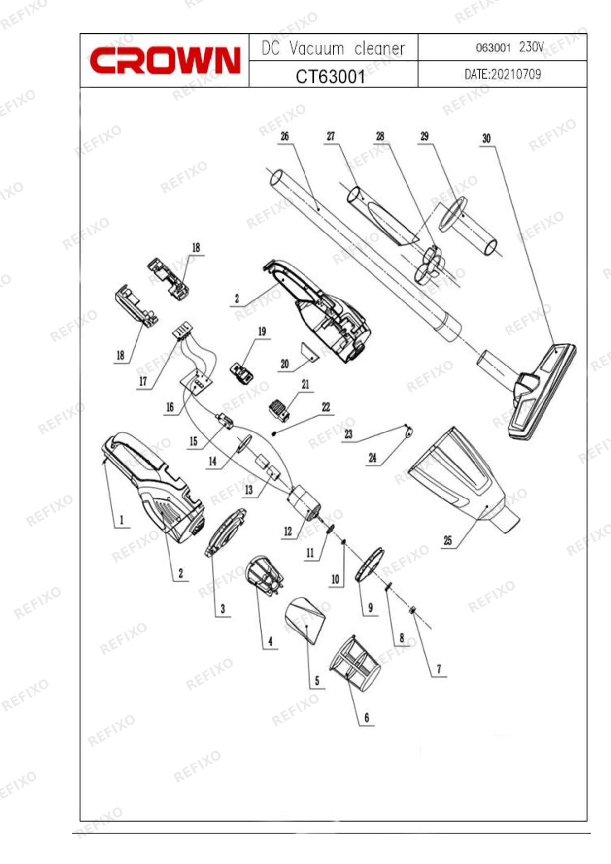 Деталировка CROWN CT63001HX — схема запчастей в разборе