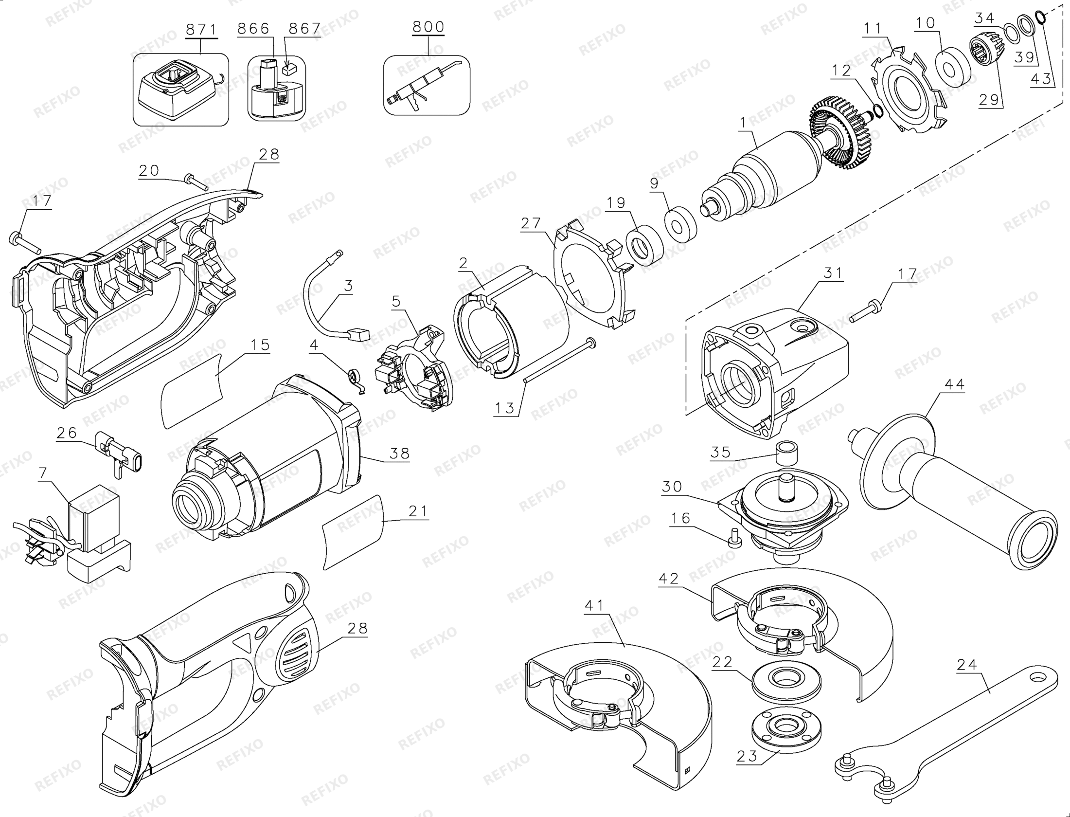 Деталировка DeWalt DC410KB-QW TYPE 1 4-12 CUT OFF TOOL DC410KB-QW DC410KB — схема запчастей в разборе