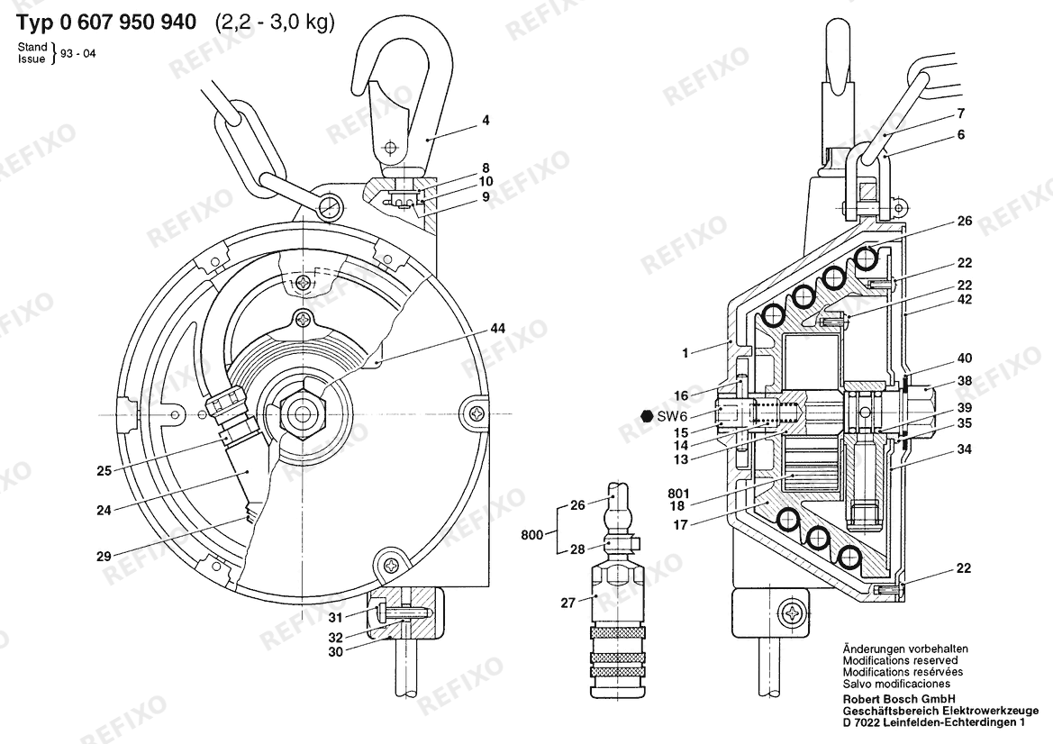 Деталировка Bosch Federzug BPT (0 607 950 940) — схема запчастей в разборе