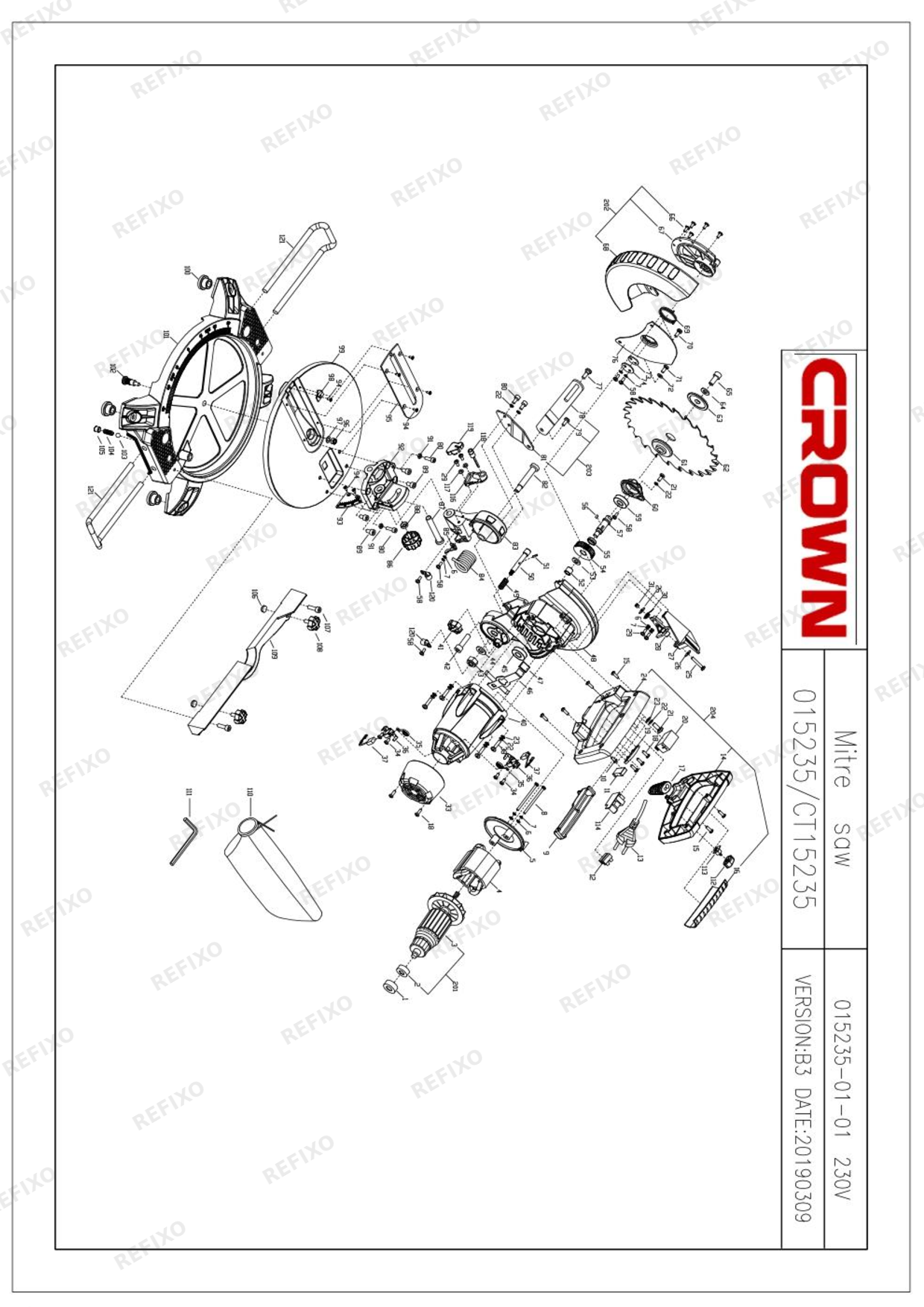 Деталировка CROWN CT15235 — схема запчастей в разборе